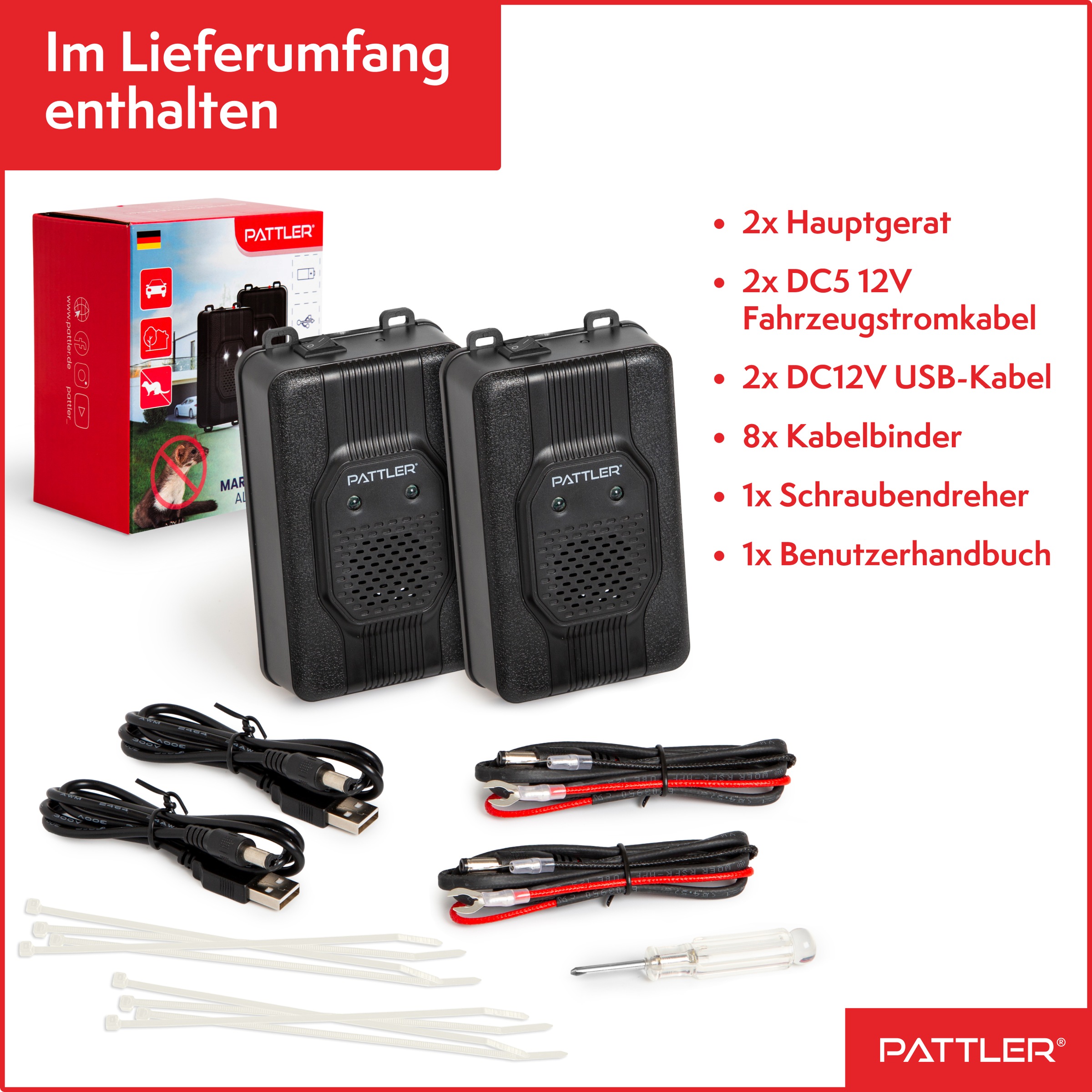 Pattler Ultraschall-Tierabwehr »Marderschreck mit Ultraschall und Blitzlicht« 2 Geräte