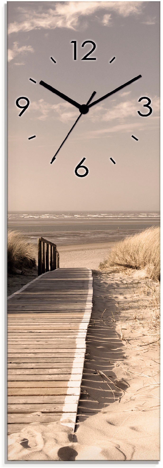Artland Wanduhr "Nordseestrand auf Langeoog - Steg Sepia" wahlweise mit Quarz- oder Funkuhrwerk, lautlos ohne Tickgeräusche