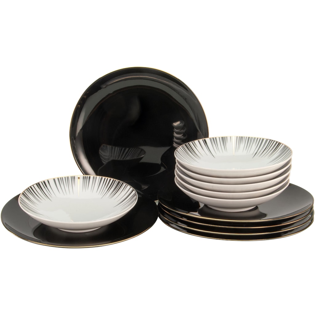 CreaTable Tafelservice »Teller Set, Geschirr-Set Enjoy Black Style«, (Set, 12 tlg., Teller Set für 6 Personen)