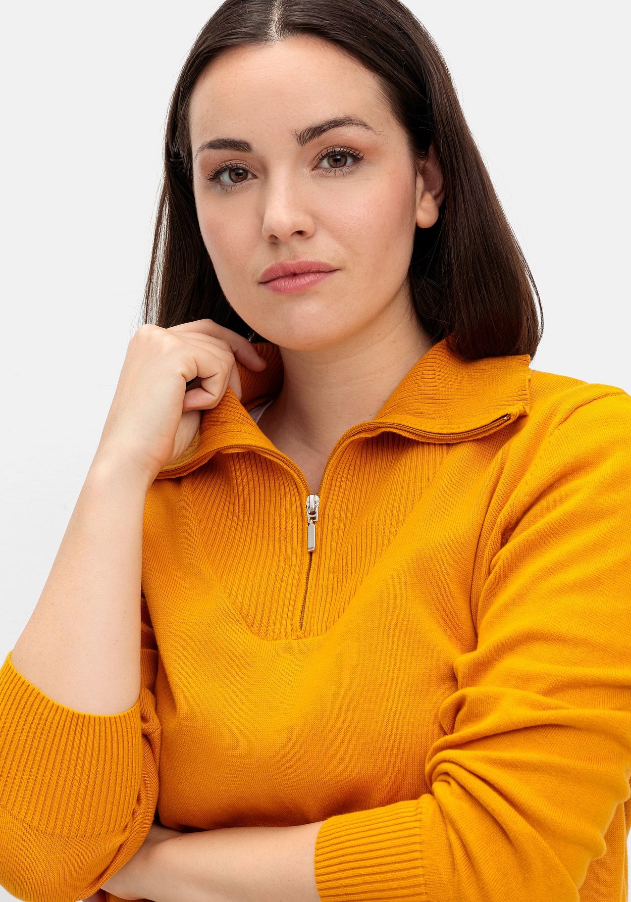Sheego Strickpullover »Pullover aus Baumwolle, mit Troyerkragen«