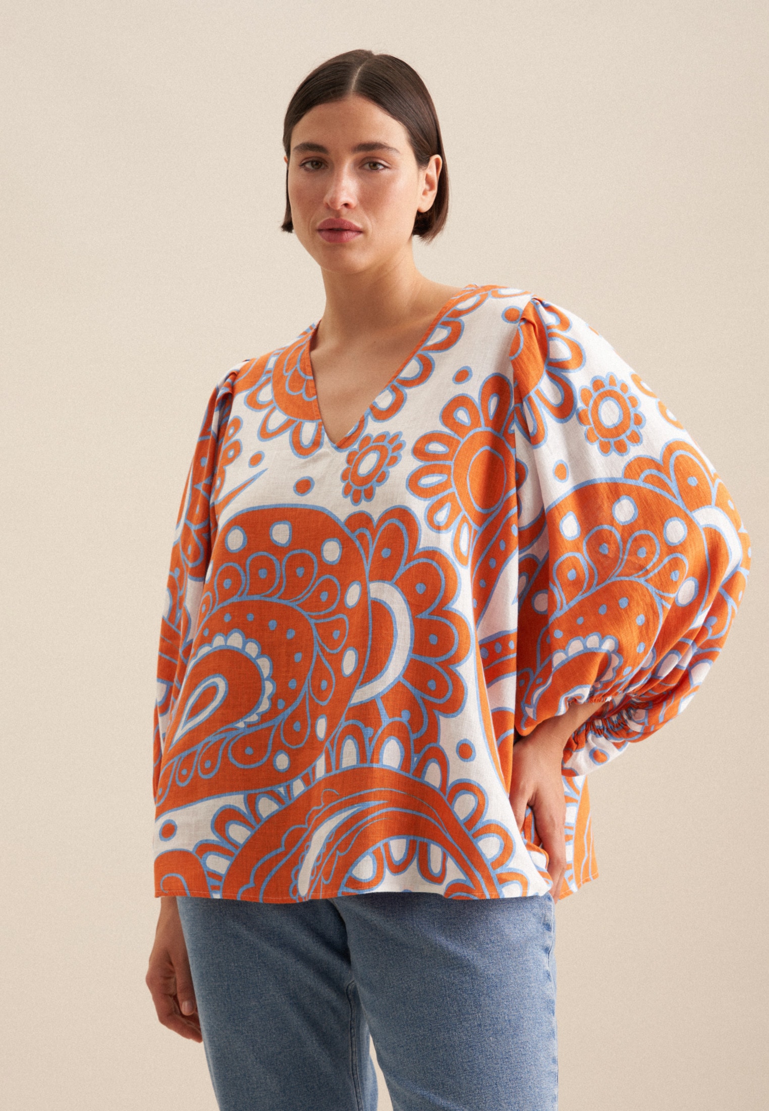 seidensticker Shirtbluse »Schwarze Rose«, 3/4-Arm V-Neck Paisley