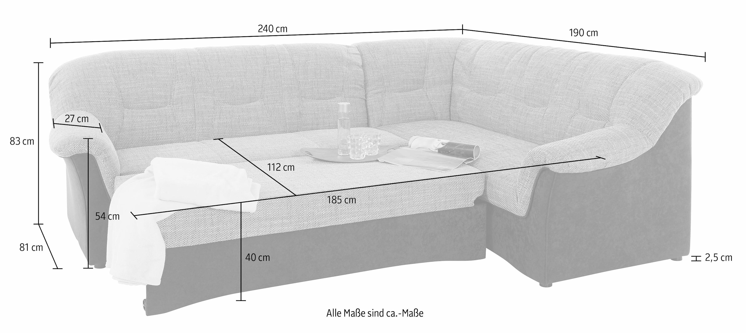 DOMO collection Ecksofa »Sarafina L-Form«, wahlweise mit Bettfunktion, optional mit Federkern