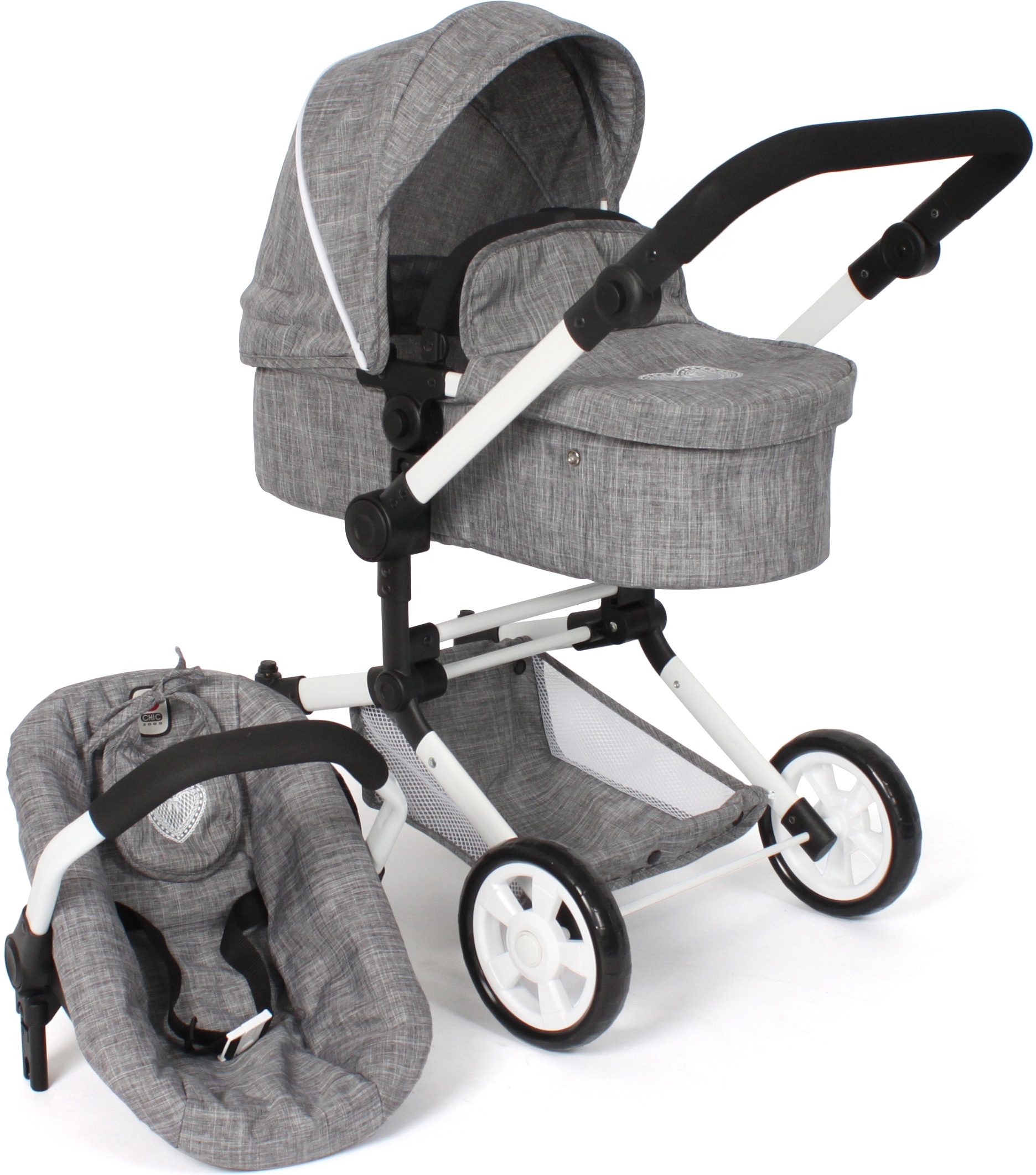 Kombi-Puppenwagen »Linus, Jeans Grey«, (Set), mit Babywanne und Autositz