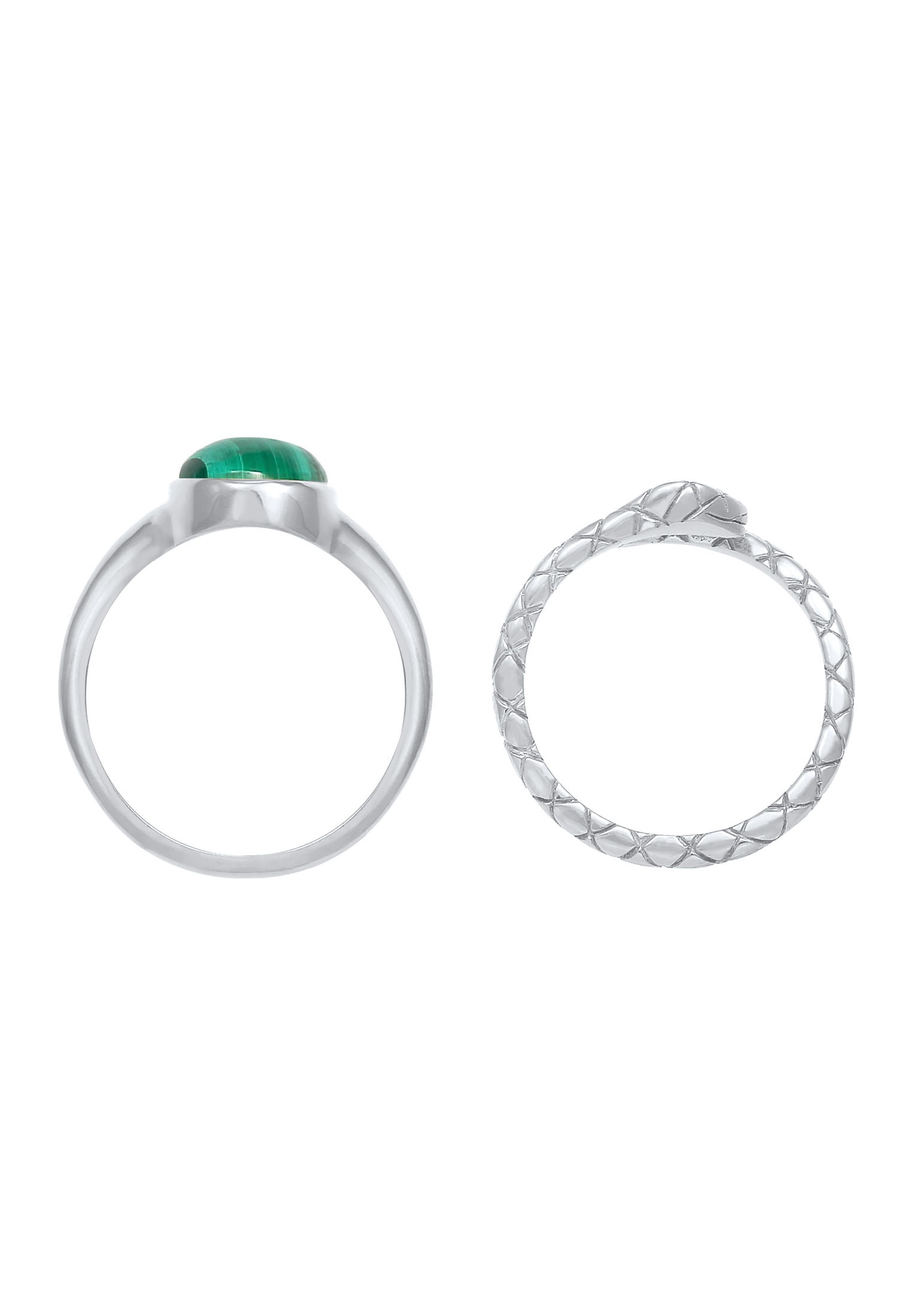 Elli Premium Ring-Set »Ring Siegelring Malachit Schlange 2er Set 925 Silber«