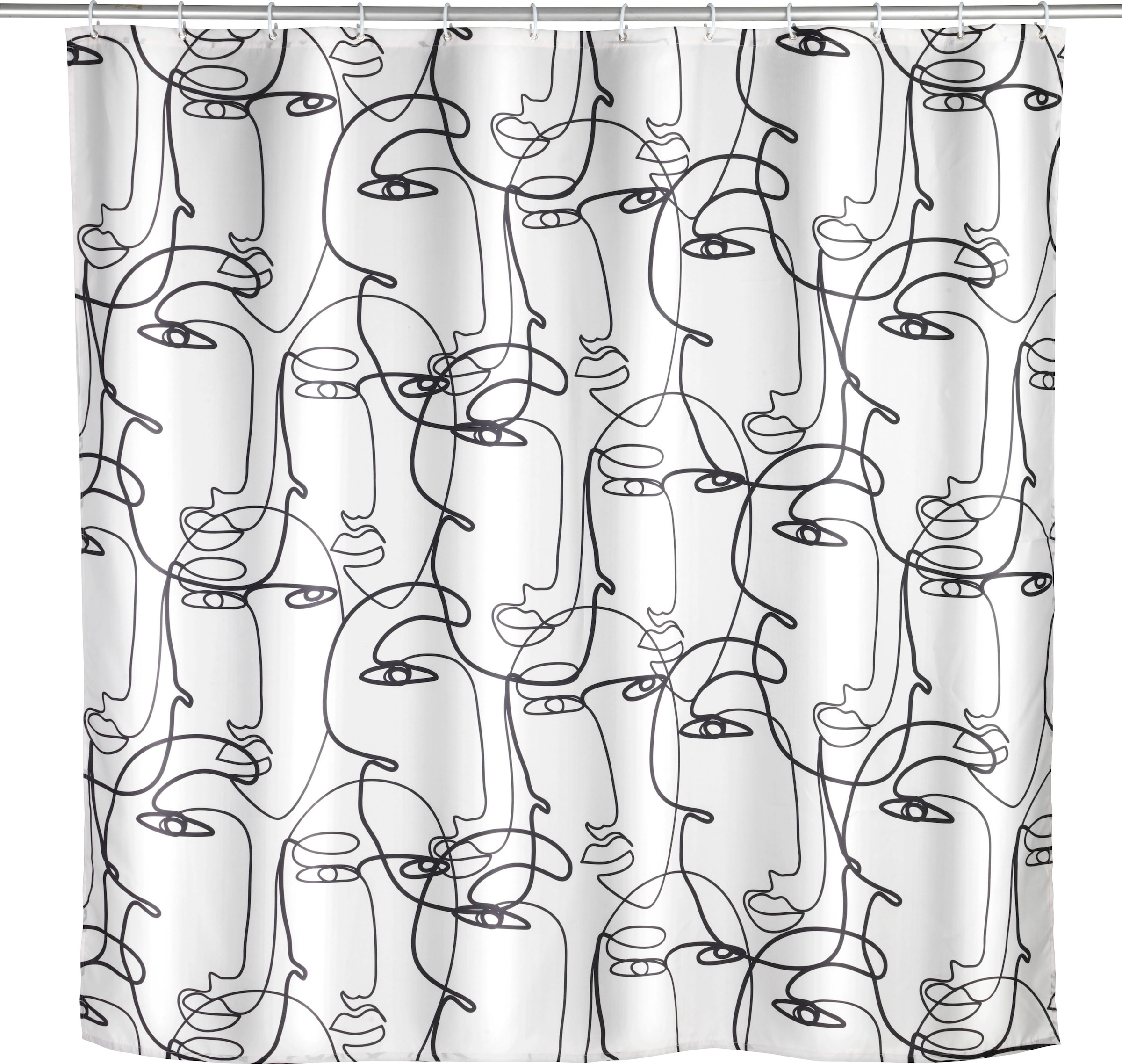 WENKO Duschvorhang "Faces" Breite 180 cm Höhe 200 cm, Polyester, waschbar