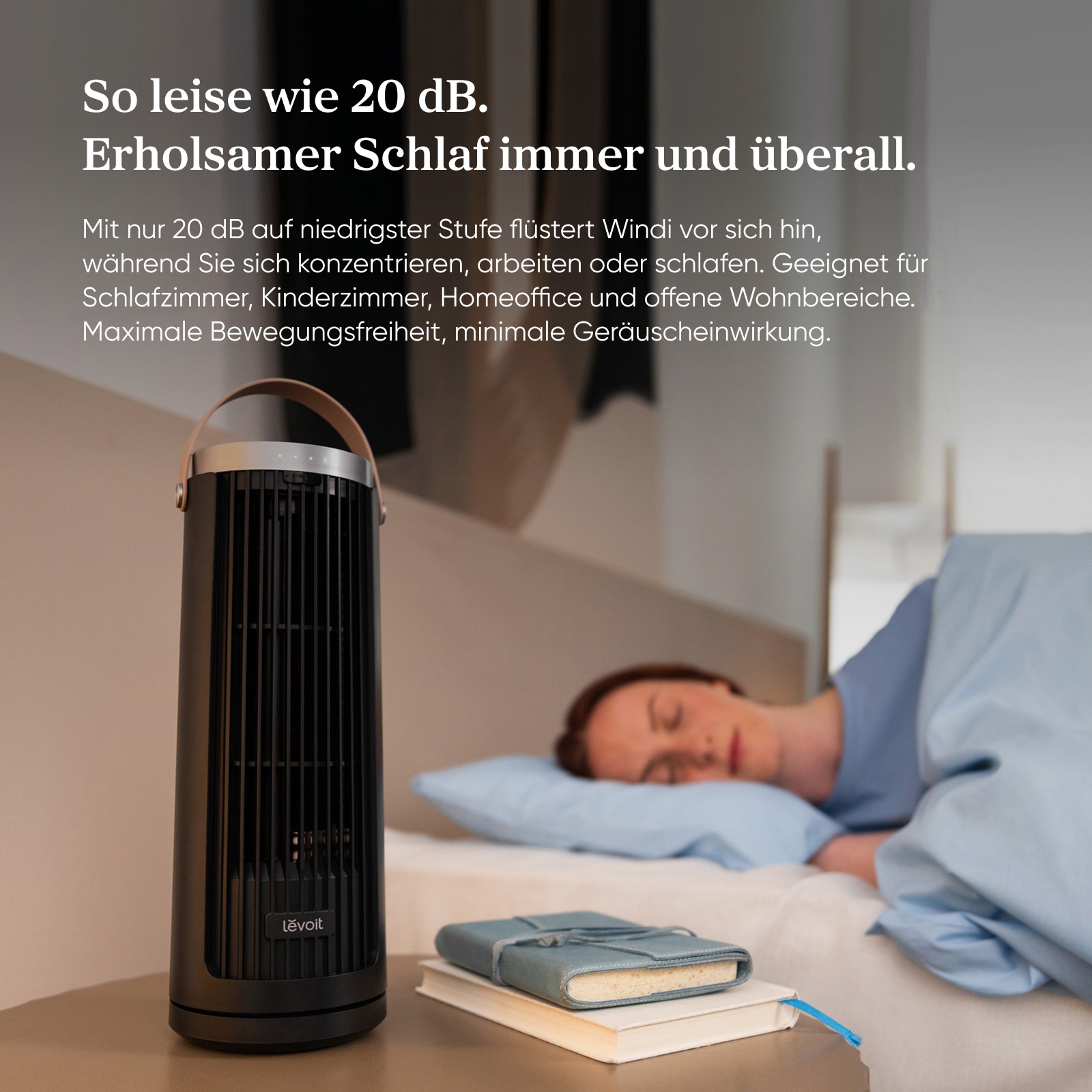 Levoit Turmventilator »LTF-F132-BEUR, mit Timerfunktion« 10 cm Durchmesser kompakt, kraftvoll und sehr leise