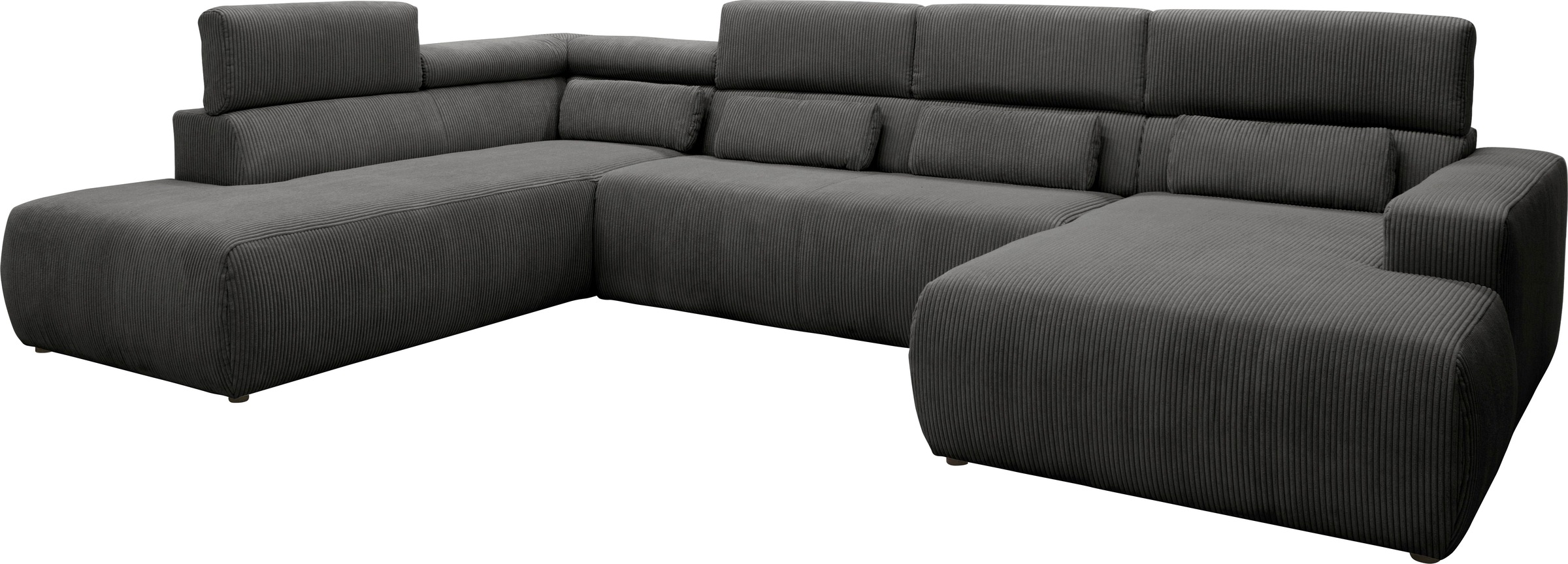 DOMO collection Wohnlandschaft »Brandon, belastbar bis 140kg/ Sitz, B/T: 359/228 cm, U-Form«, mit Sitztiefenverstellung, Cord, grau