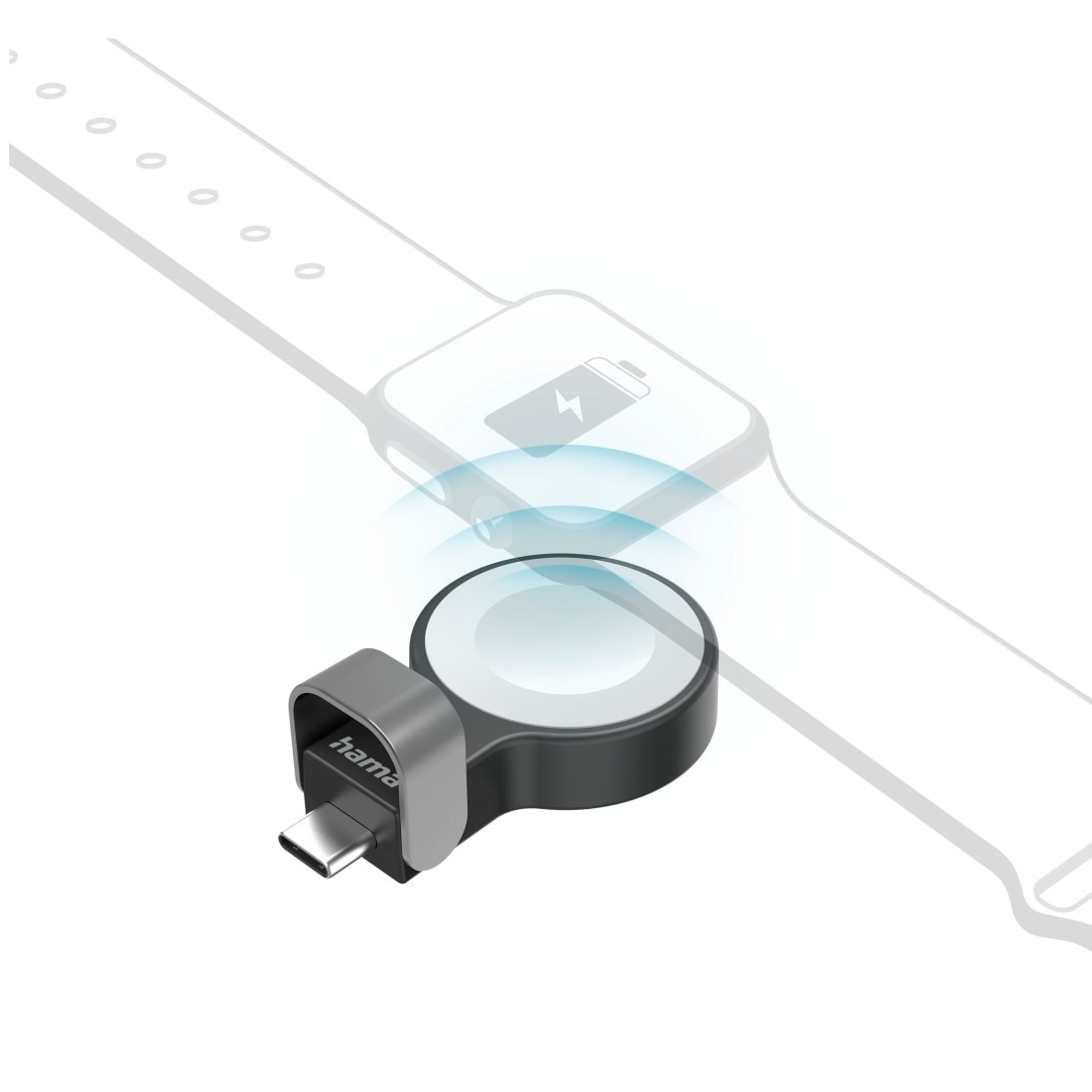Hama USB-Ladegerät »Kabelloses Ladegerät für Apple Watch, mit USB-C Anschluss«, (1 St.), Wireless Charger, Magnetische Ausrichtung, Schnellladegerät