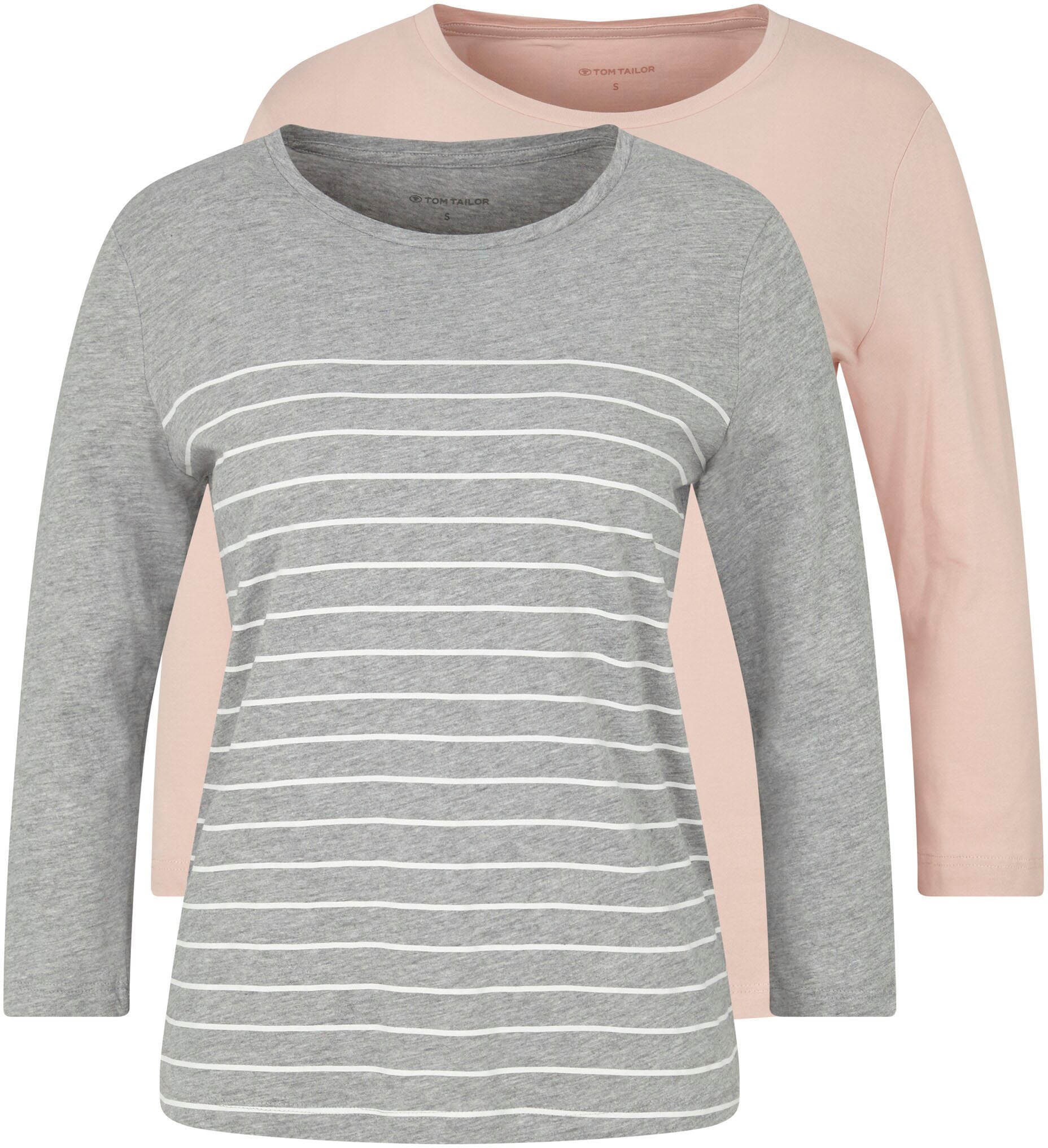 TOM TAILOR 3/4-Arm-Shirt, (Packung, 2 tlg., 2er-Pack), im Doppel - immer Ringel + uni