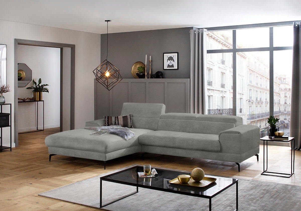 W.SCHILLIG Ecksofa »piedroo, Designsofa mit tollem Sitzkomfort, L-Form«, Kopfteilverstellung, wahlweise mit Sitztiefenverstellung, Breite 303cm