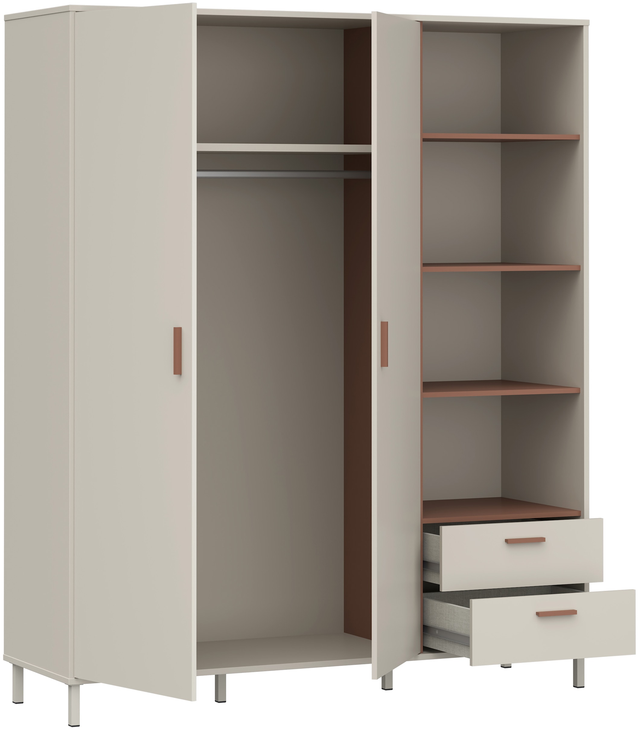 FORTE Drehtürenschrank »Milles« trendiges Dekor, Vollauszug Schubkästen, Metallbeine