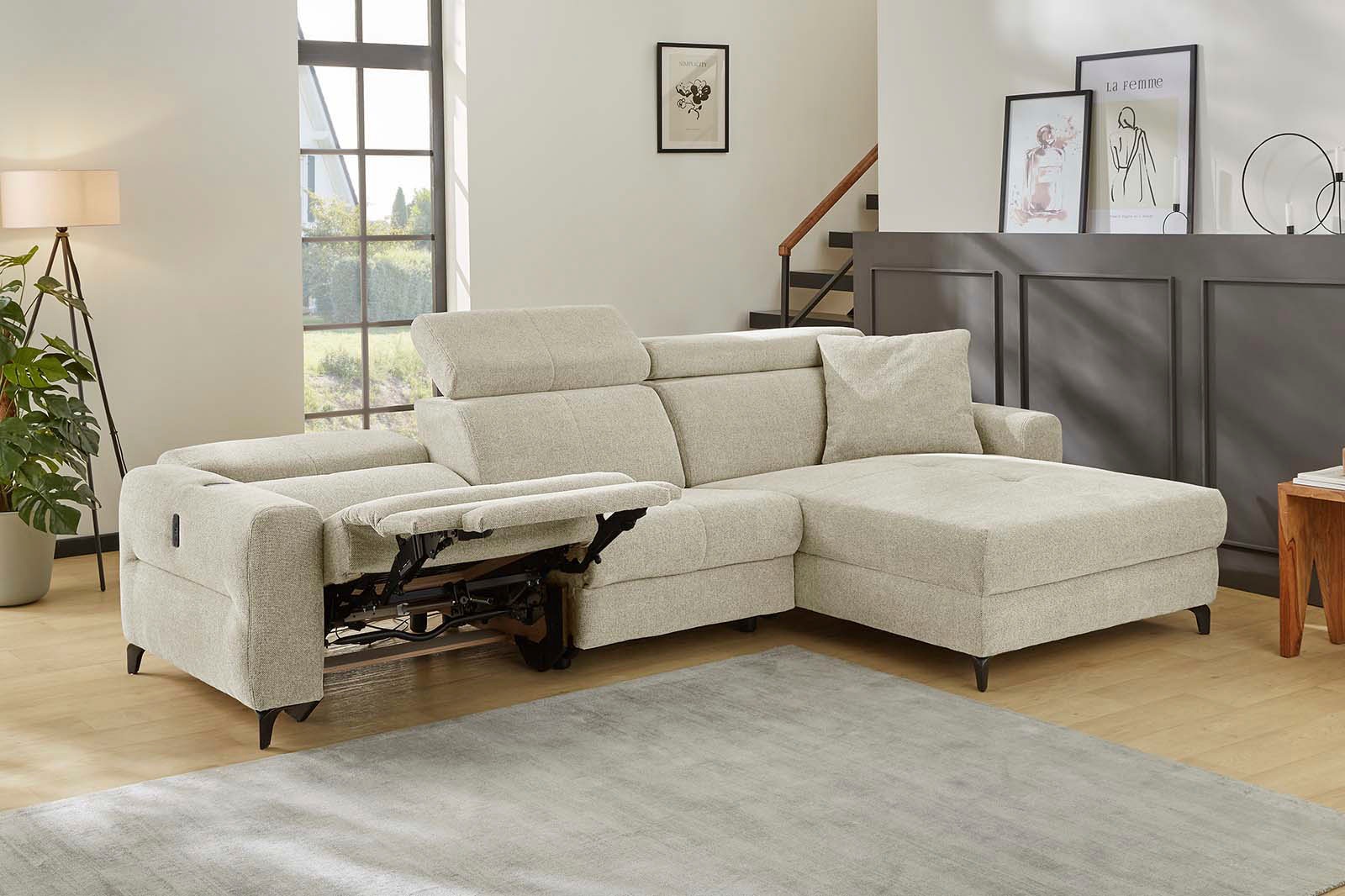 Jockenhöfer Gruppe Ecksofa »Monaco L-Form mit elektromotorischer Relaxfunktion und«, induktiver Lademöglichkeit + USB-A Ladeport, verstellbare Kopfstützen