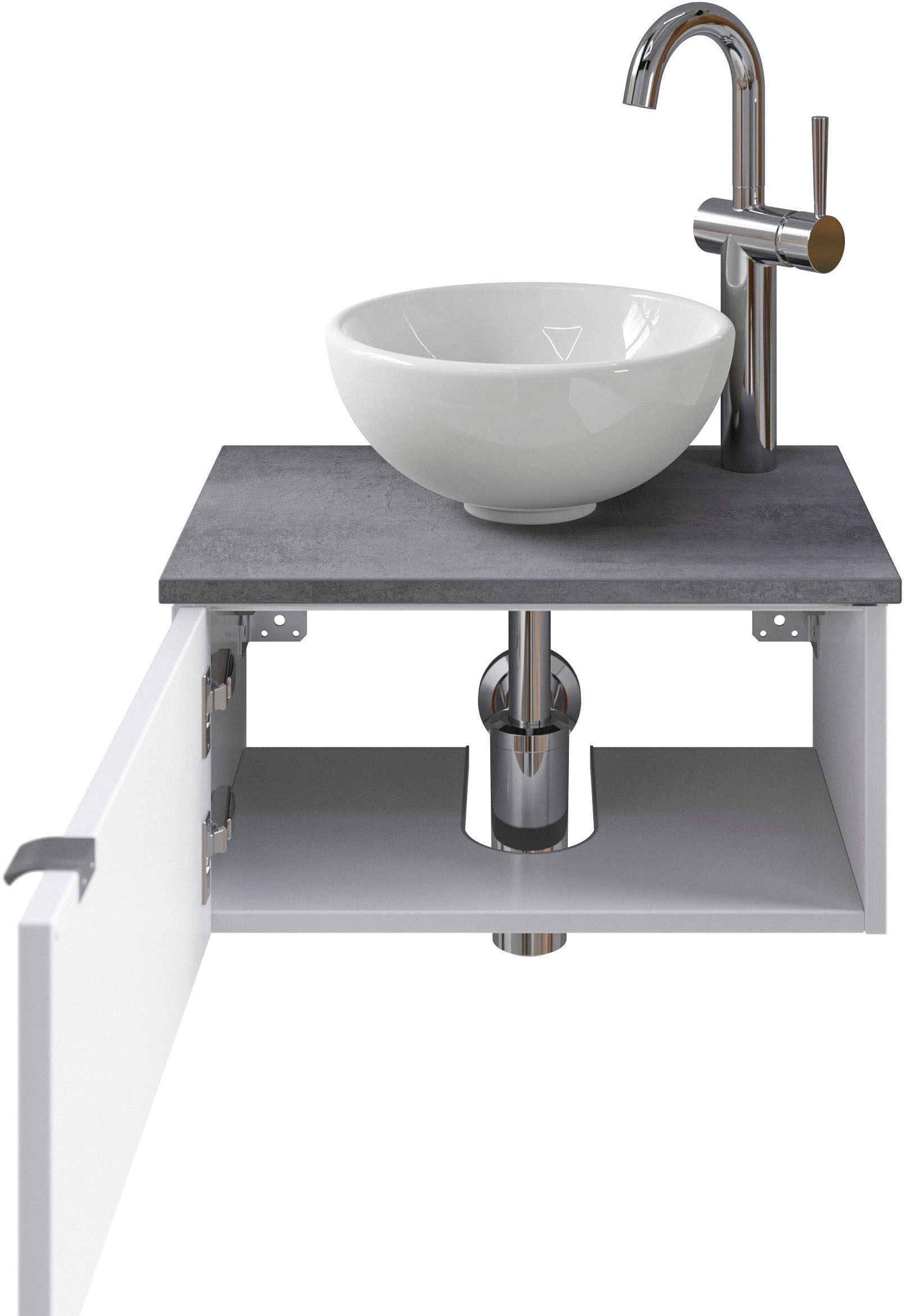 Saphir Waschtisch »Serie 6915 Waschschale mit Unterschrank für Gästebad, Gäste WC«, 51 cm breit, 1 Tür, Waschtischplatte, kleine Bäder, ohne Armatur