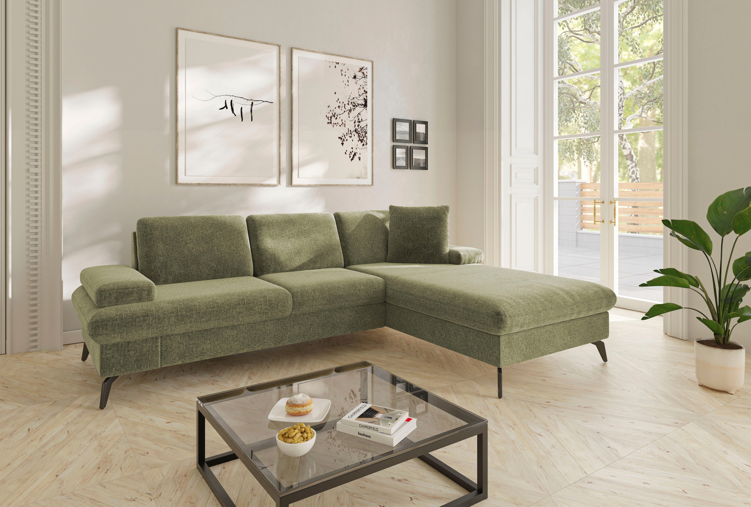 sit&more Ecksofa »Morris Jubi L-Form«, inkl. Armteilfunktion und 1 Zierkissen, wahlweise mit Bettfunktion