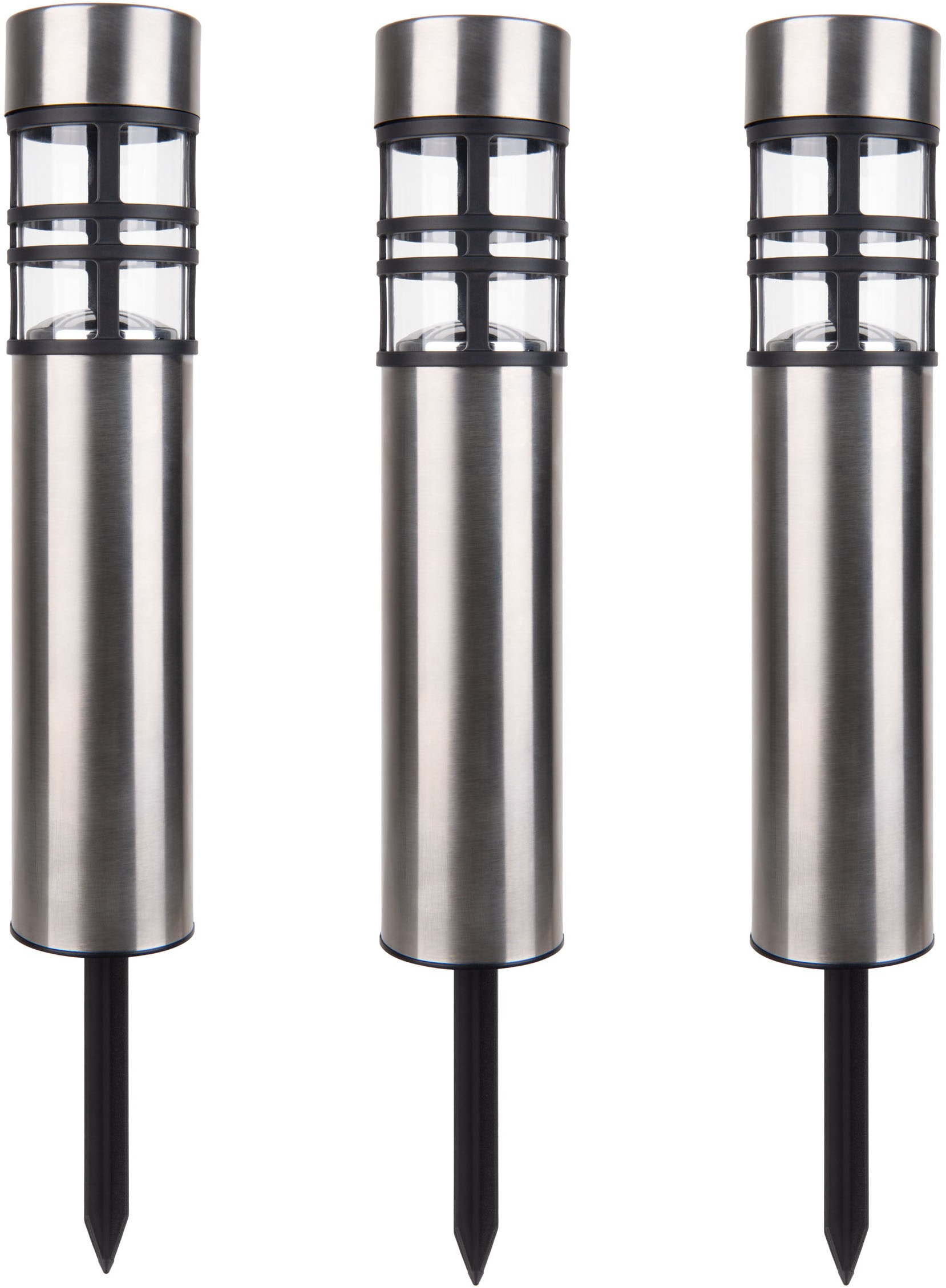 näve LED Solarleuchte »Bobby« LED-Modul 1 Stk. Warmweiß 3er Set, Dämmerungssensor, Schiebeschalter, Höhe 42cm, Edelstahl, IP44