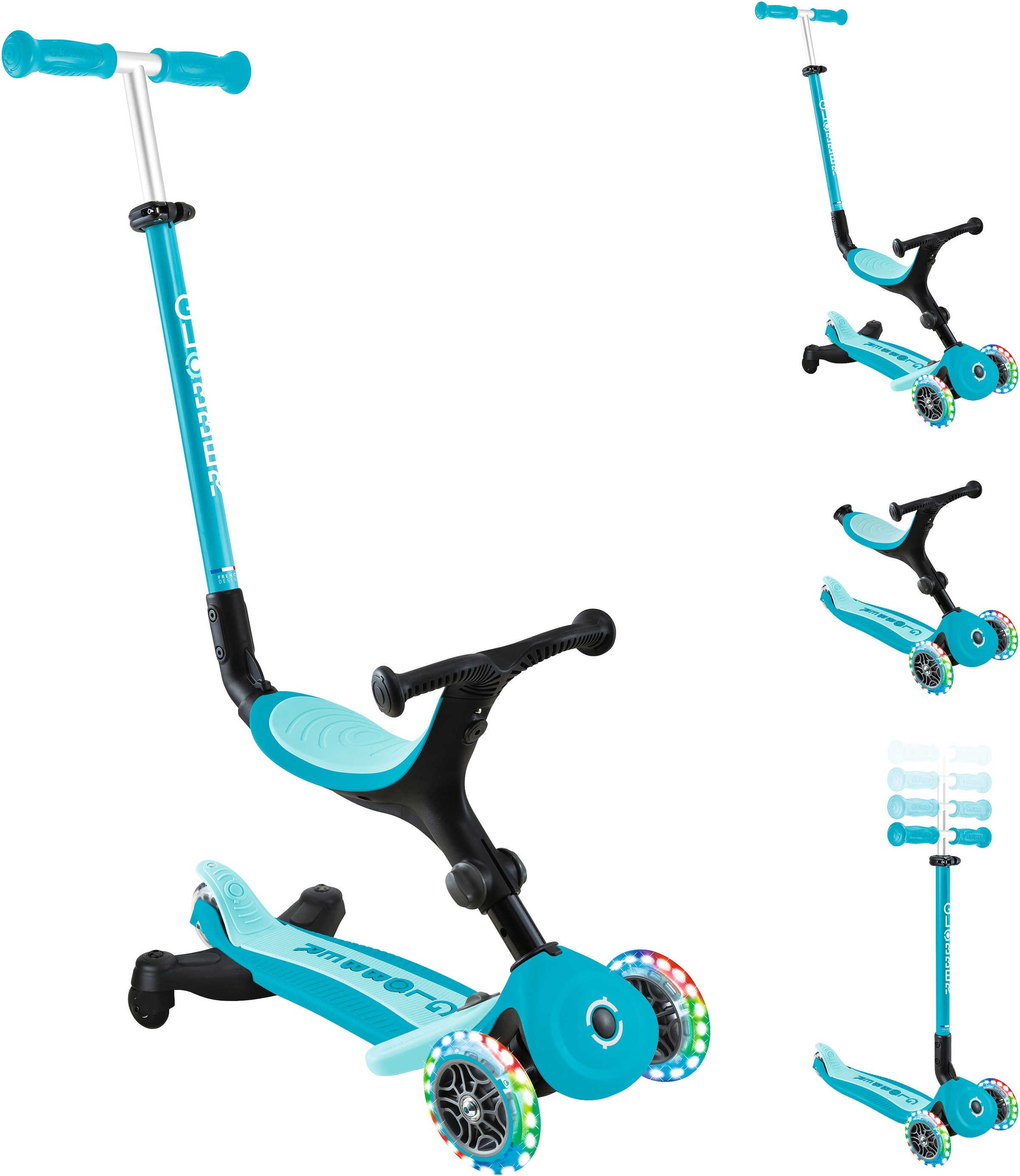 Globber Tretroller »GO-UP ACTIVE LIGHTS 360, mit Leuchtrollen« Aufsitzrad, Laufrad und Scooter