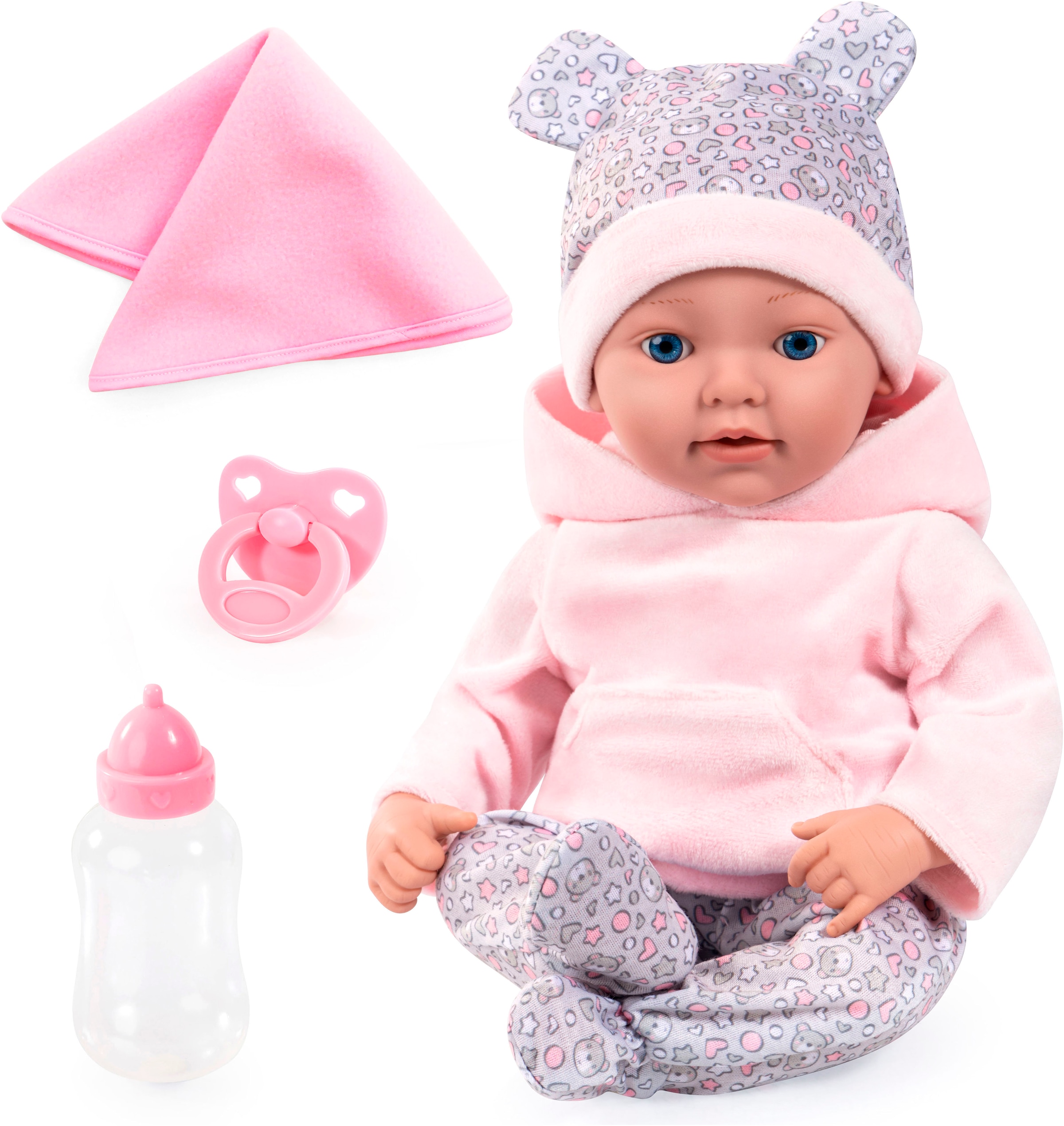 Babypuppe »Reborn Baby, 38 cm Bärenmuster«, (4 tlg.)