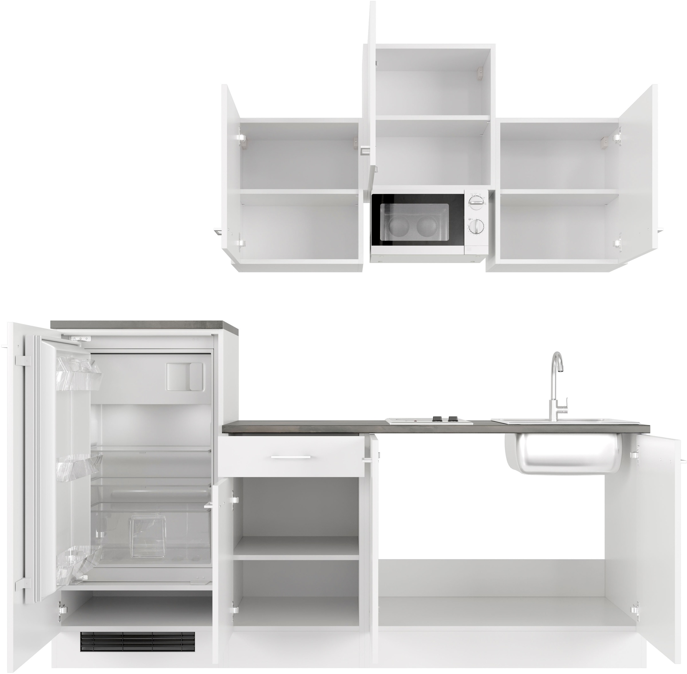 Flex-Well Küchenzeile »Lucca« Breite 210 cm, mit Kühlgerät und Glaskeramikkochfeld sowie Mikrowelle