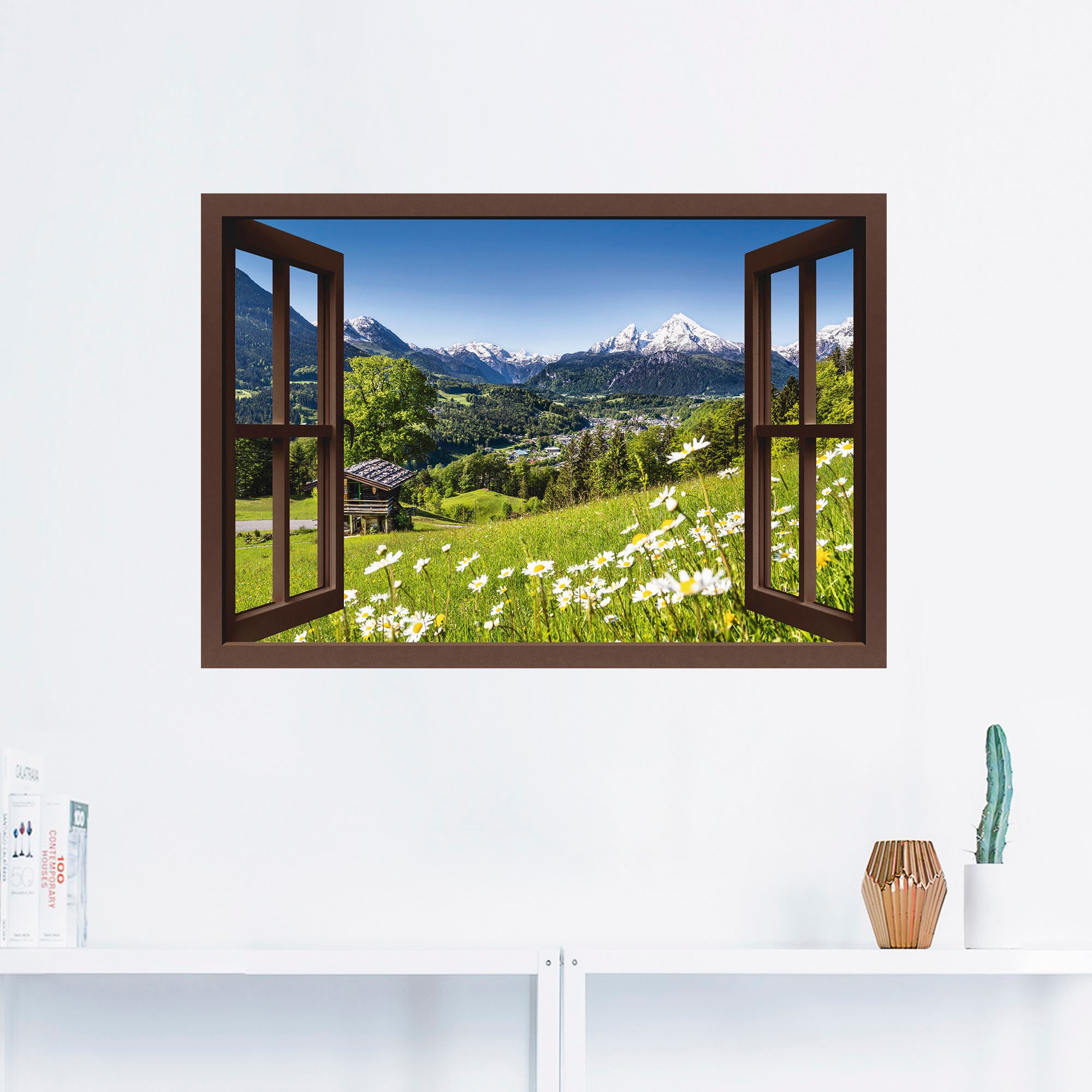 Artland Wandbild »Fensterblick Bayerischen Alpen«, Berge, (1 St.), als Alubild, Outdoorbild, Leinwandbild, Poster, Wandaufkleber