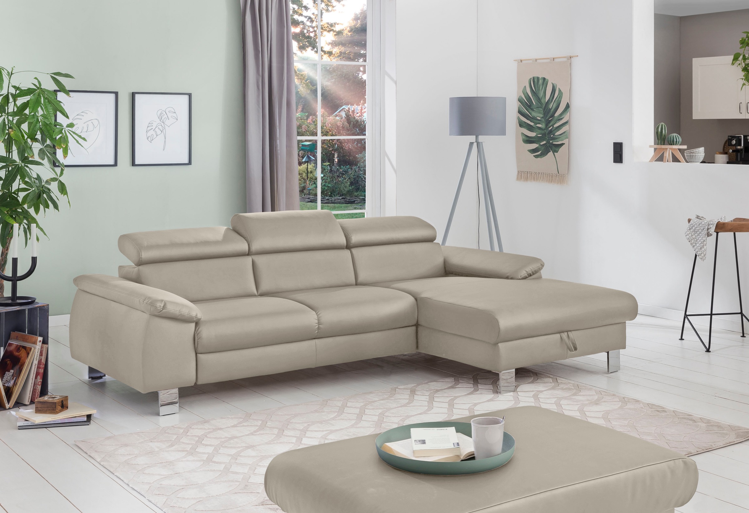 COTTA Ecksofa Komaris, Ecksofa, wahlweise mit RGB-LED-Beleuchtung und Bettfunktion/Bettkasten