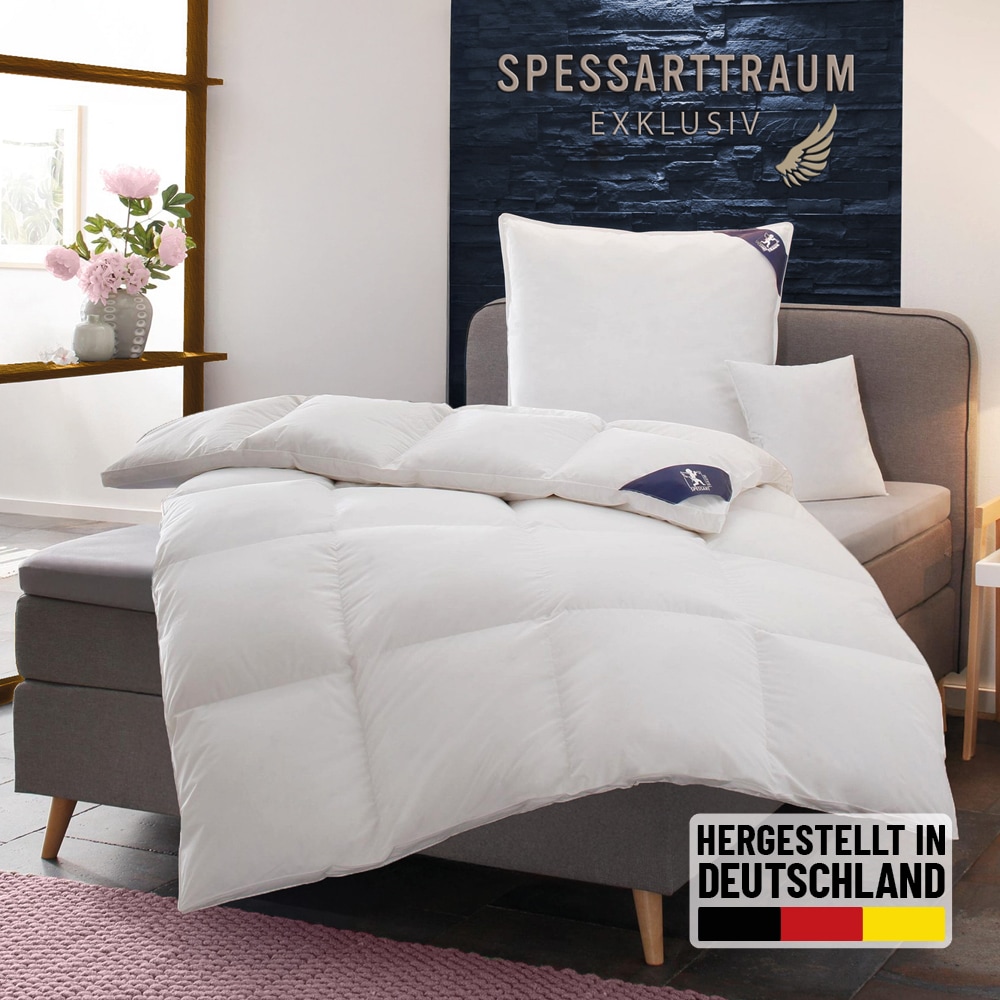 SPESSARTTRAUM Daunenbettdecke »Exklusiv, Bettdecken für Sommer und Winter«, Füllung 100% Daunen, Klasse 1, Downpass zertifiziert, Bezug 100% Baumwolle, nachhaltig (Made in Green), Hausstauballergiker geeignet, (1 St.), 5 Wärmeklassen & 8 Größen