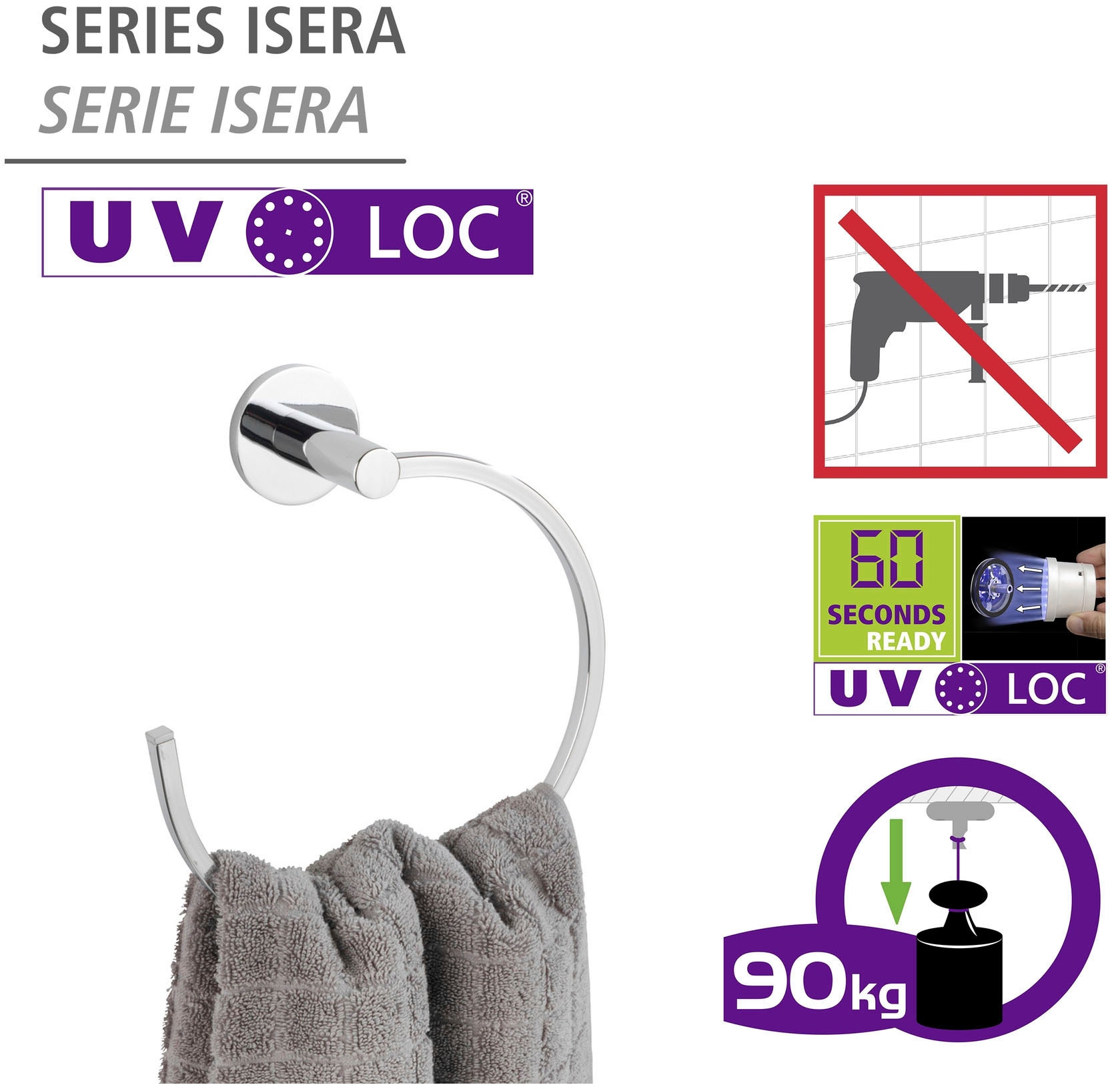 WENKO Handtuchring »UV-Loc® Isera« befestigen ohne Bohren