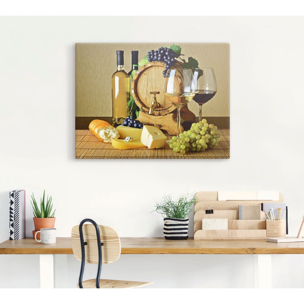 Artland Wandbild »Käse, Wein und Trauben«, Lebensmittel, (1 St.), als Alubild, Leinwandbild, Wandaufkleber oder Poster in versch. Größen