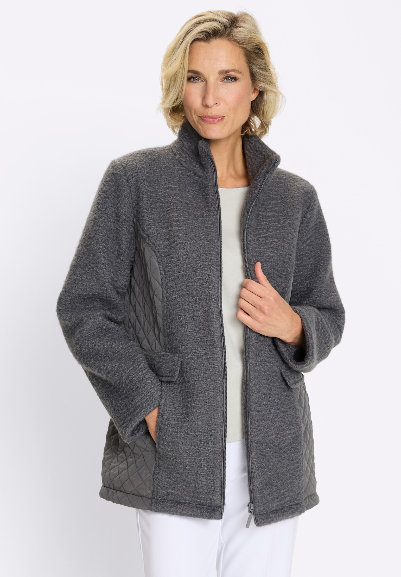 Sieh an! Funktionsjacke »Bouclé-Jacke Boucléjacke mit gesteppten Einsätzen«