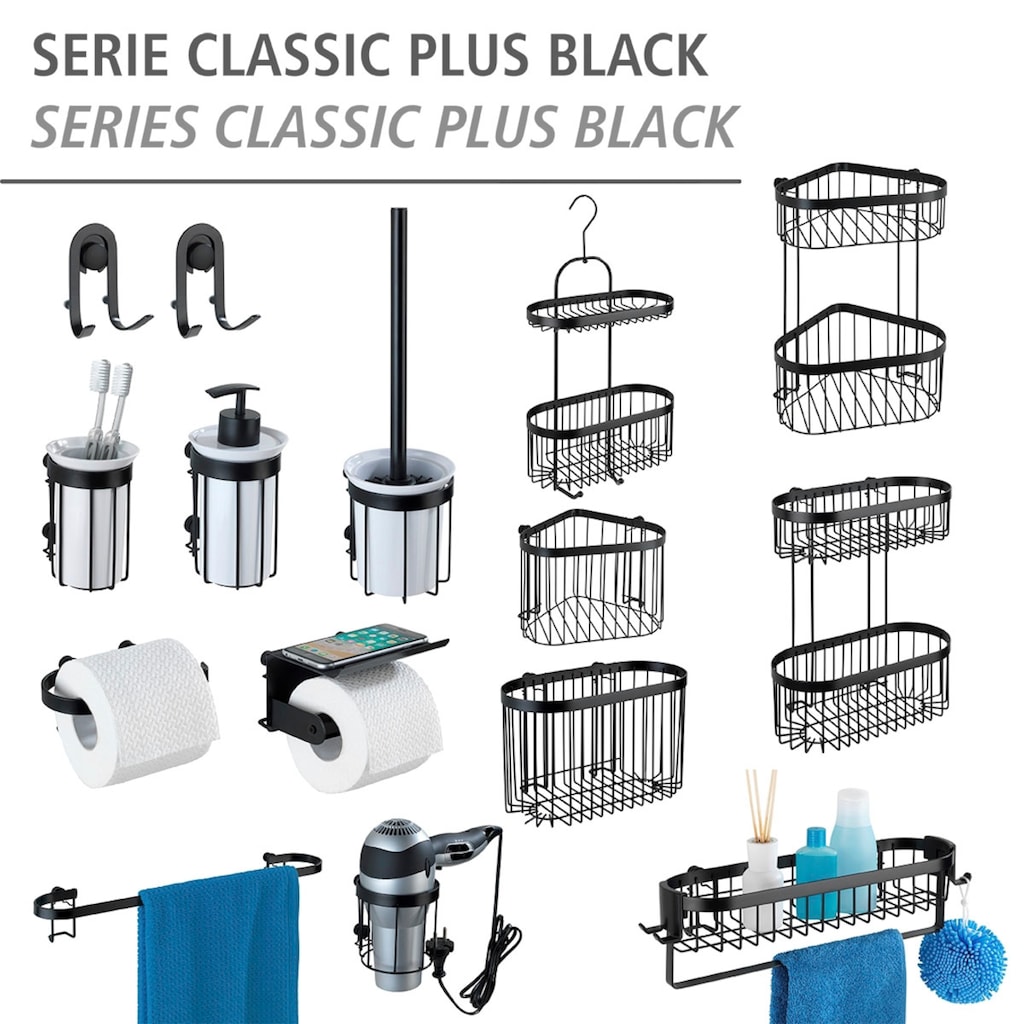 WENKO Eckregal »Classic Plus Black«, 1 Ablage, 1 Korb