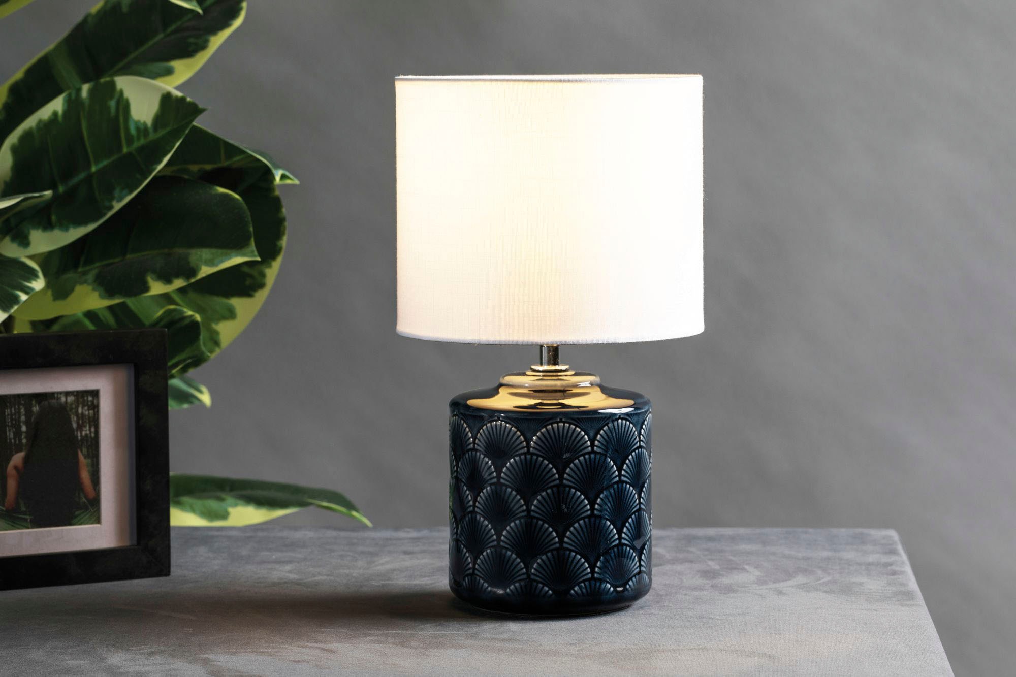 Pauleen Tischleuchte »Glowing Midnight«, 1 flammig, Leuchtmittel E14 | ohne Leuchtmittel, E14, Stoffschirm, Blau, Weiß, Keramik