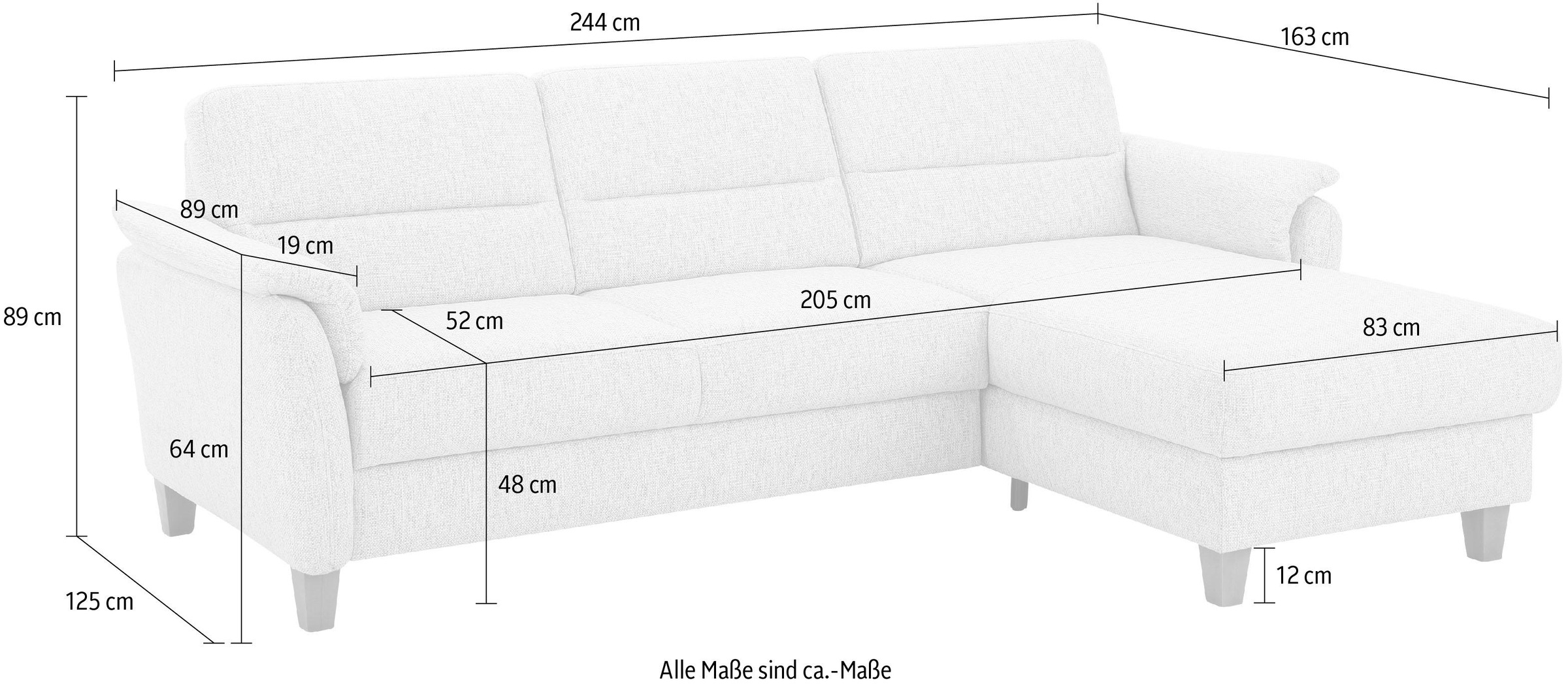 Home affaire Ecksofa »Palmera L-Form, B: 244 cm«, optional Bettfunktion & Bettkasten, Federkern