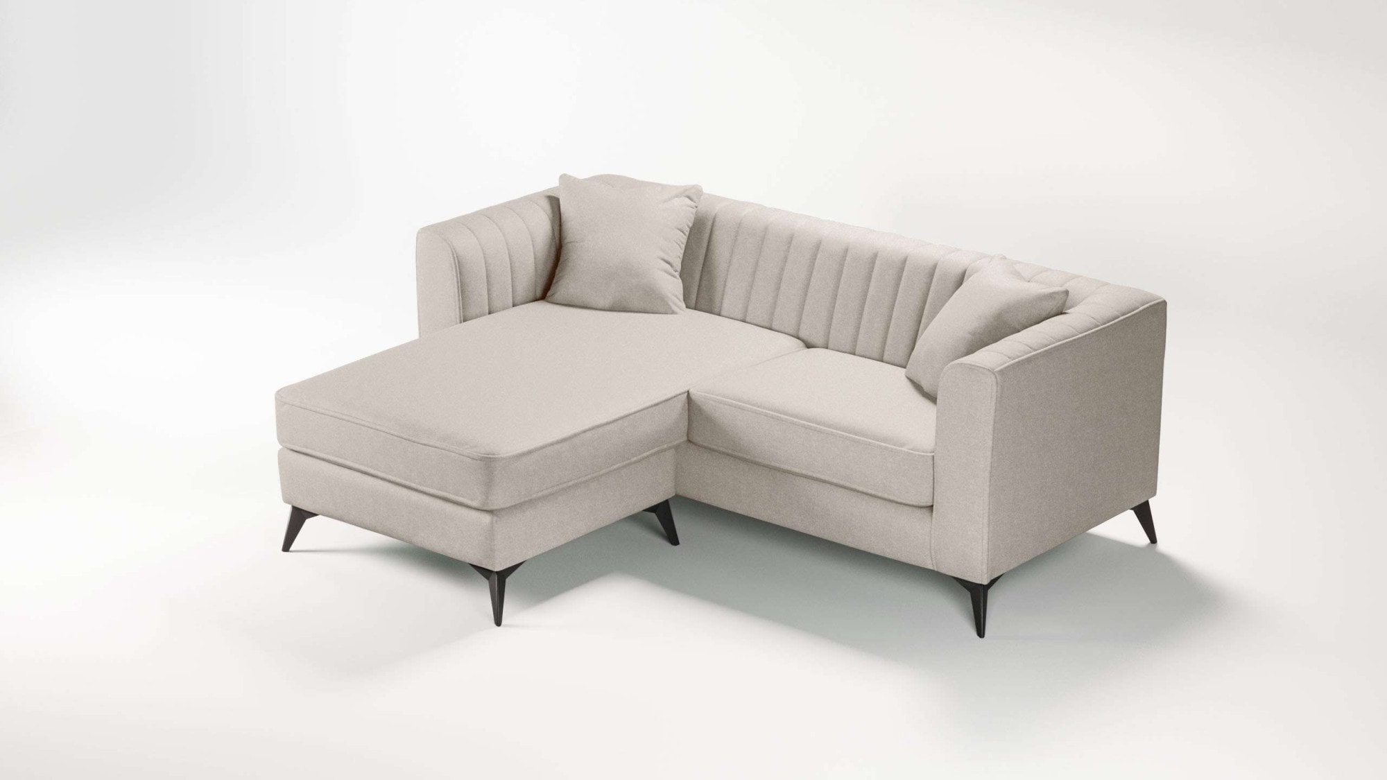 Places of Style Ecksofa »MATTHEW L-Form ideal für kleine Räume, Maße B/T/H: 201/162/74 cm«, elegantes Designsofa, feine Steppung im Rücken, incl. Zierkissen
