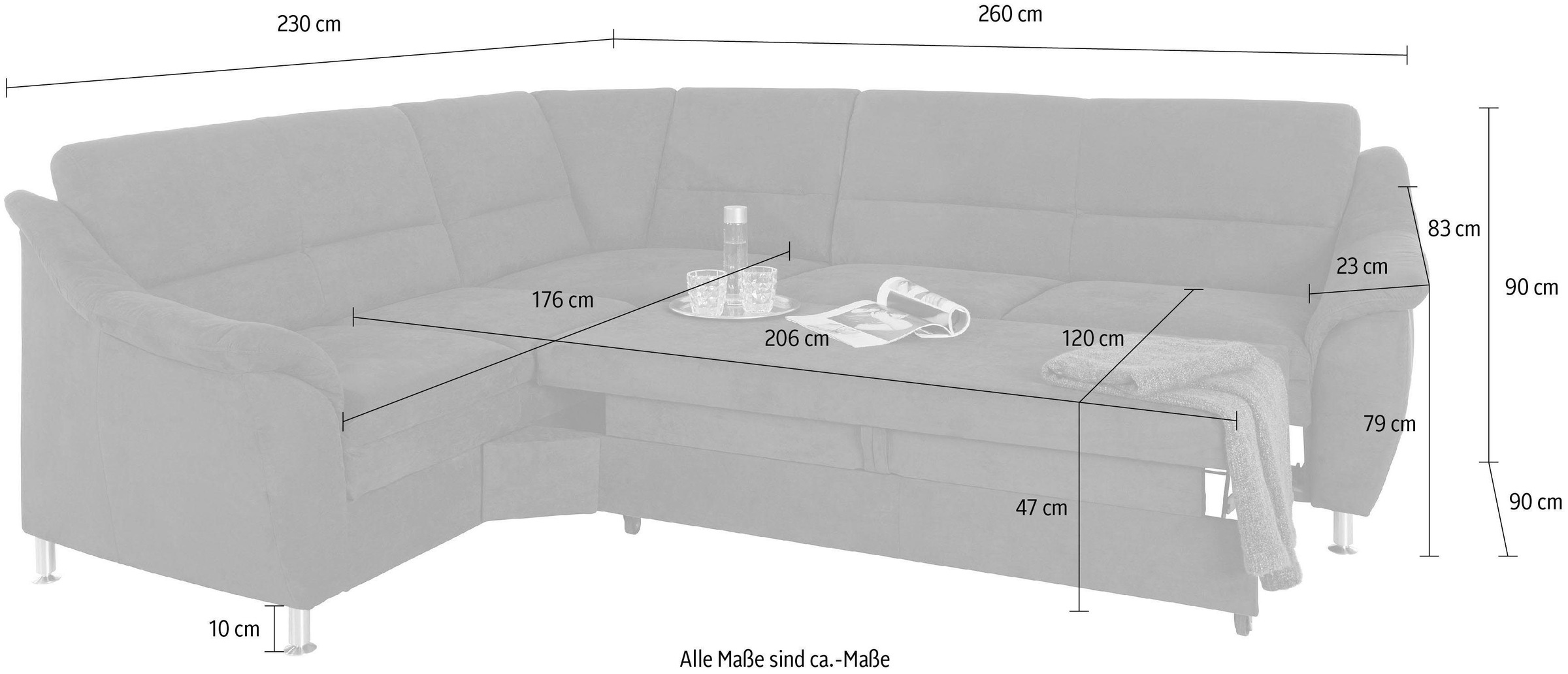 Places of Style Ecksofa »Cardoso L-Form«, mit Trapezecke für mehr Sitzkomfort, wahlweise auch mit Bettfunktion