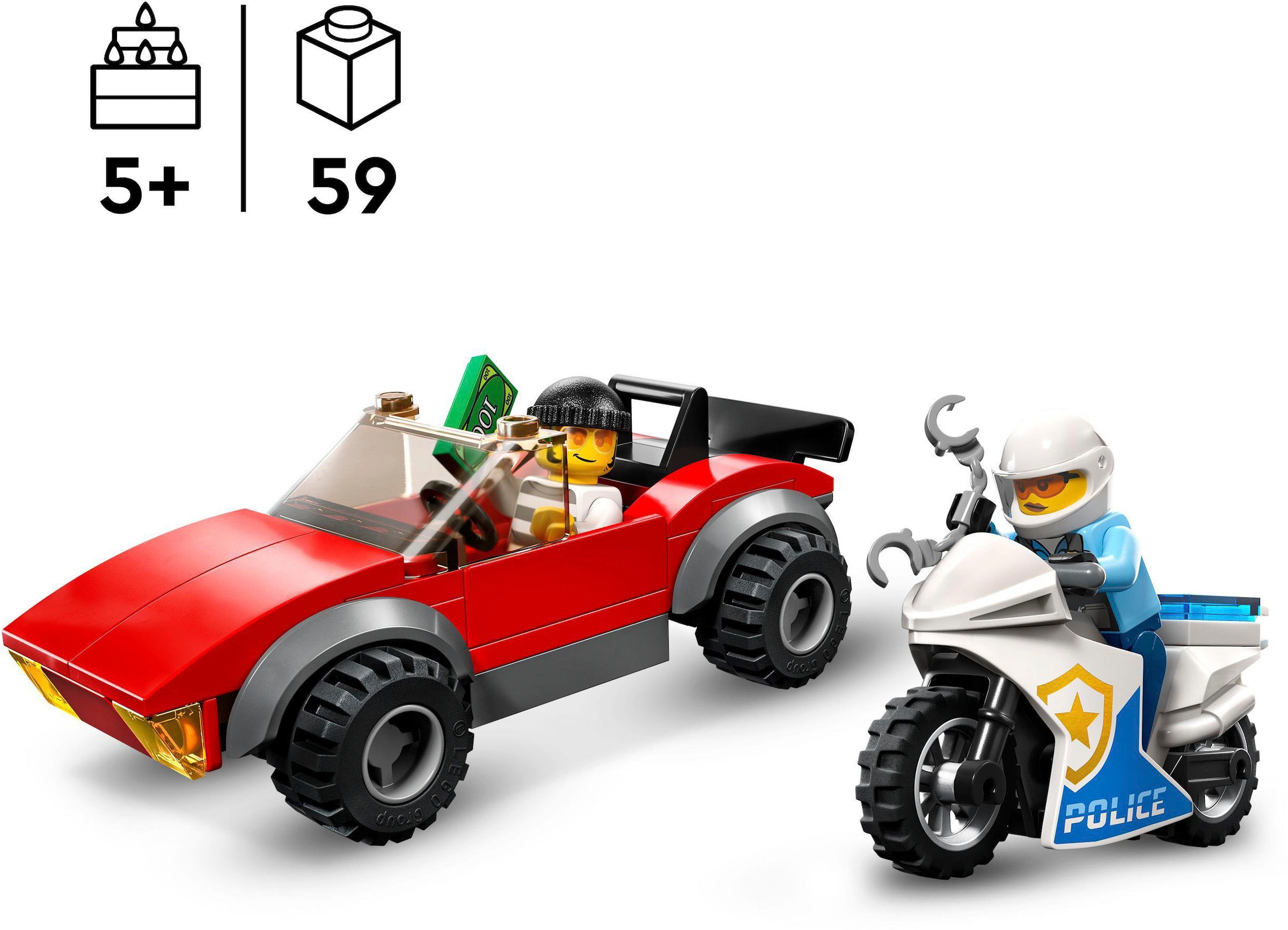 LEGO® Konstruktionsspielsteine »Verfolgungsjagd mit dem Polizeimotorrad (60392), LEGO® City«, (59 St.), Made in Europe