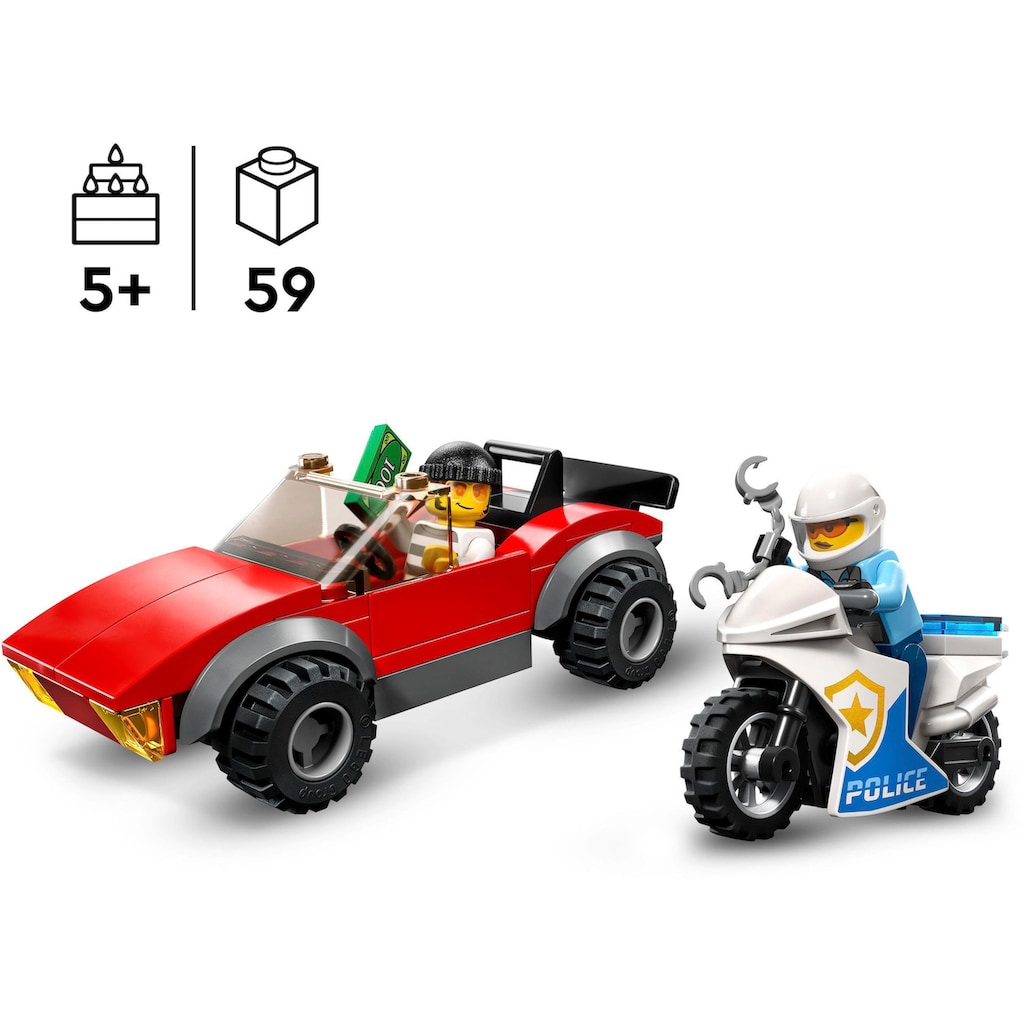LEGO® Konstruktionsspielsteine »Verfolgungsjagd mit dem Polizeimotorrad (60392), LEGO® City«, (59 St.)