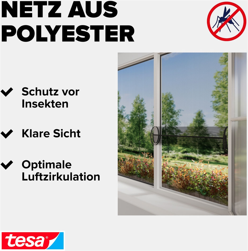 tesa Fliegengitter-Gewebe »Open/Close Premium für Fenster« Packung, Fliegennetz, Klettband, Andrück und Schneidehilfe, 1 Stk. tlg. Insektenschutz zum Öffnen und schließen - Mückenschutz ohne Bohren