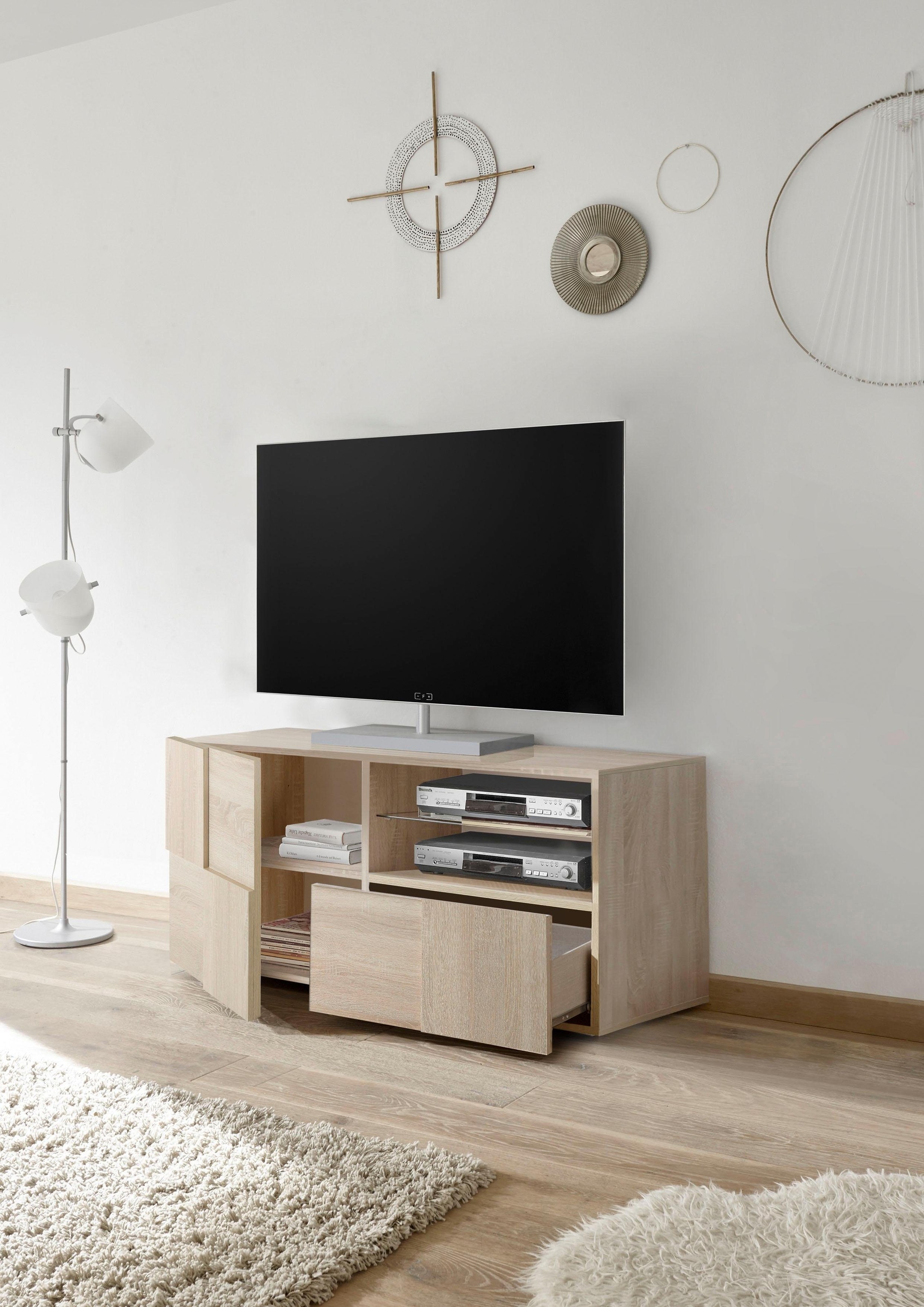 Home affaire Lowboard »Dama Breite 121 cm, TV-Board 1 Tür, 1 Schubkasten, TV-Schrank« Front in 3D-Optik, grifflos, verschiedene Farben