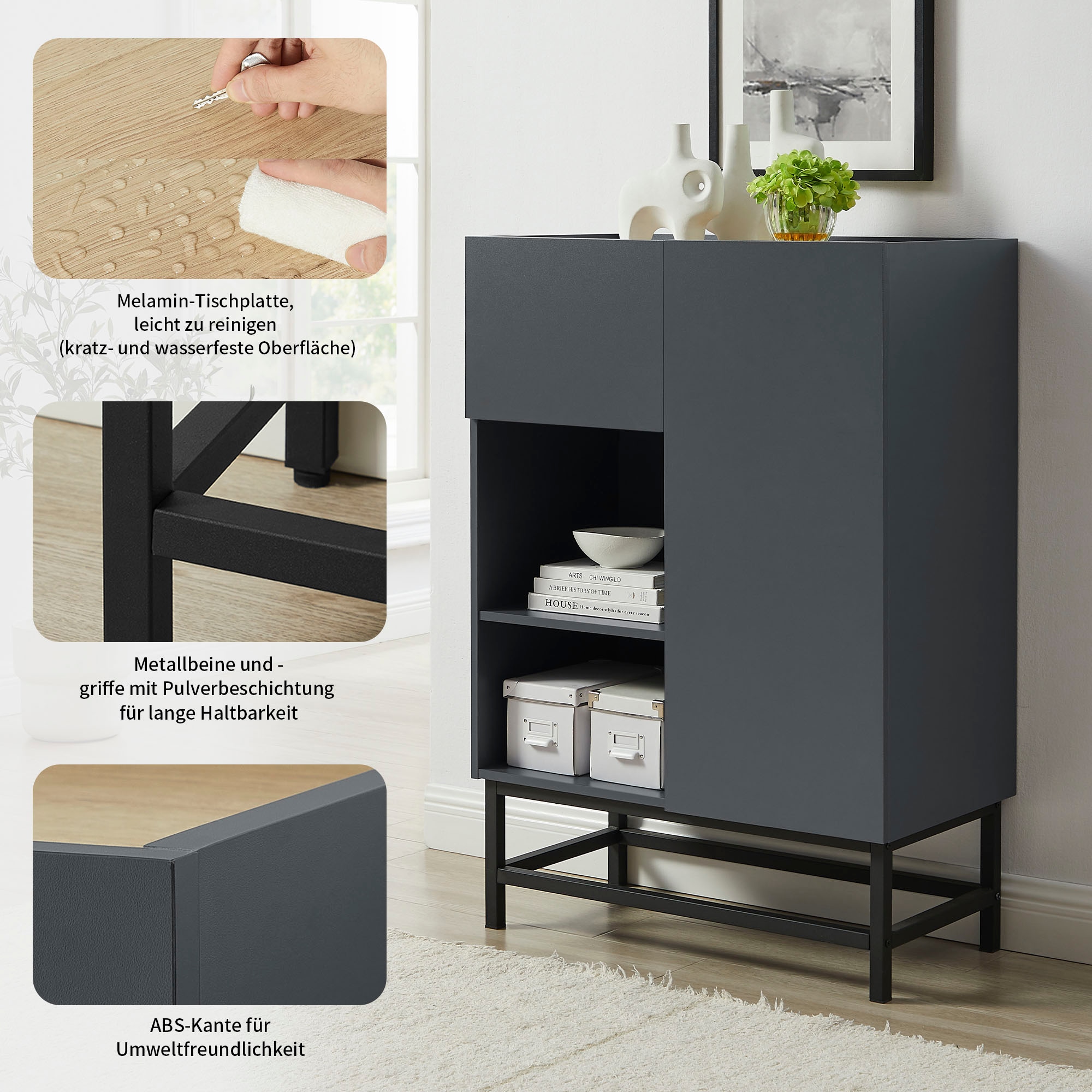 OTTO home Highboard »Azly« pflegeleichte Melaminoberfläche, robustes Metallgestell, ABS-Kanten