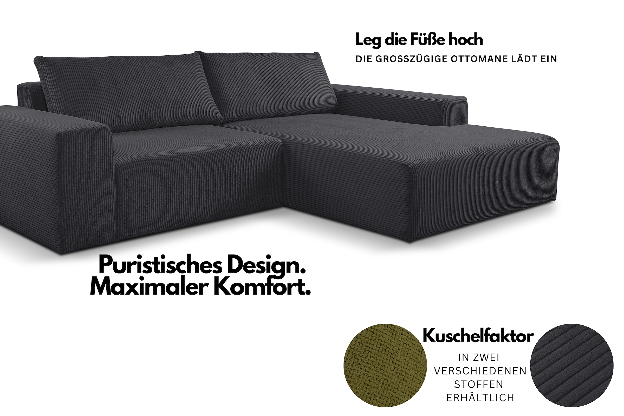 WERK2 Ecksofa »Rio, elegant & bequem, Breite 262 cm, L-Form« Puristisches Design mit maximalem Komfort