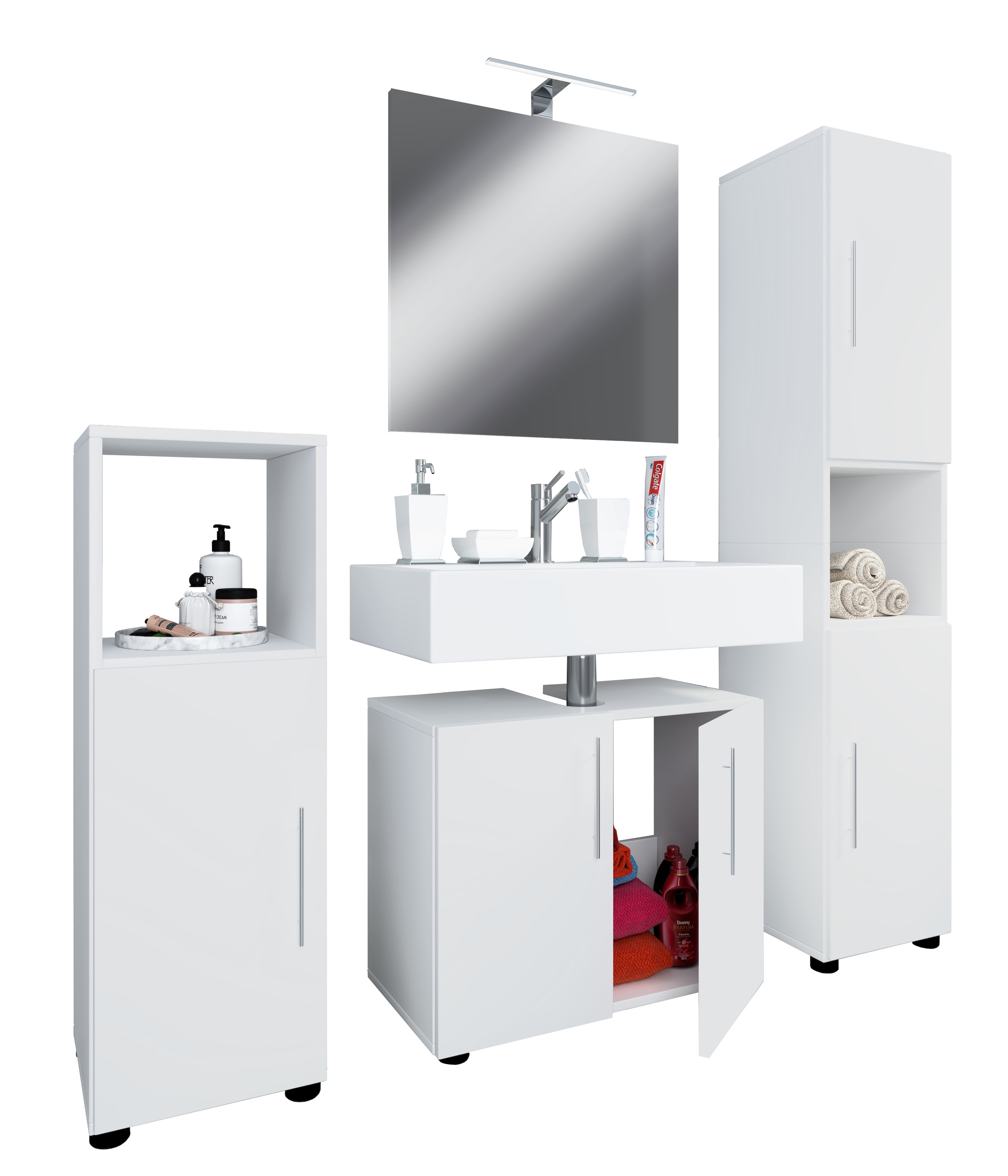 VCM Badmöbel-Set »4-tlg. Badmöbel Set Komplett Badschrank Flandu II« 4 Stk. tlg.