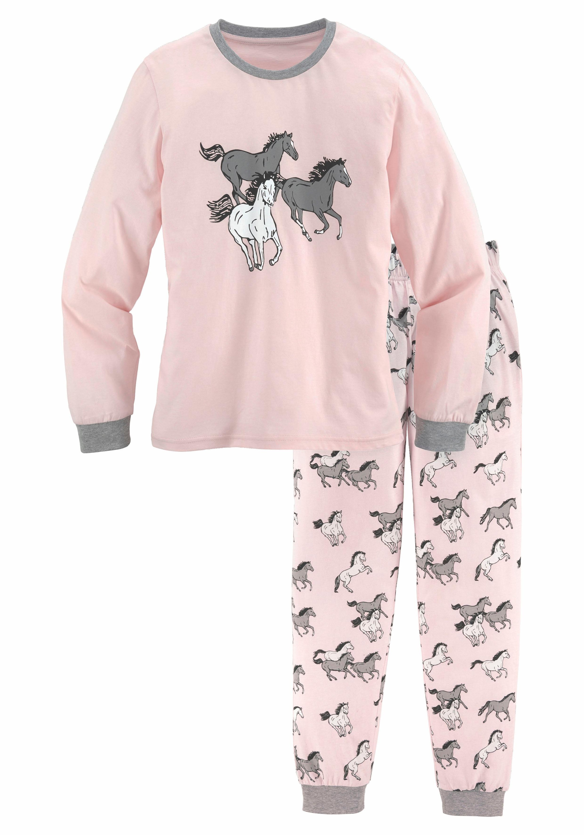 petite fleur Pyjama, (2 tlg., 1 Stück), Schlafanzug in langer Form mit Pferde Print