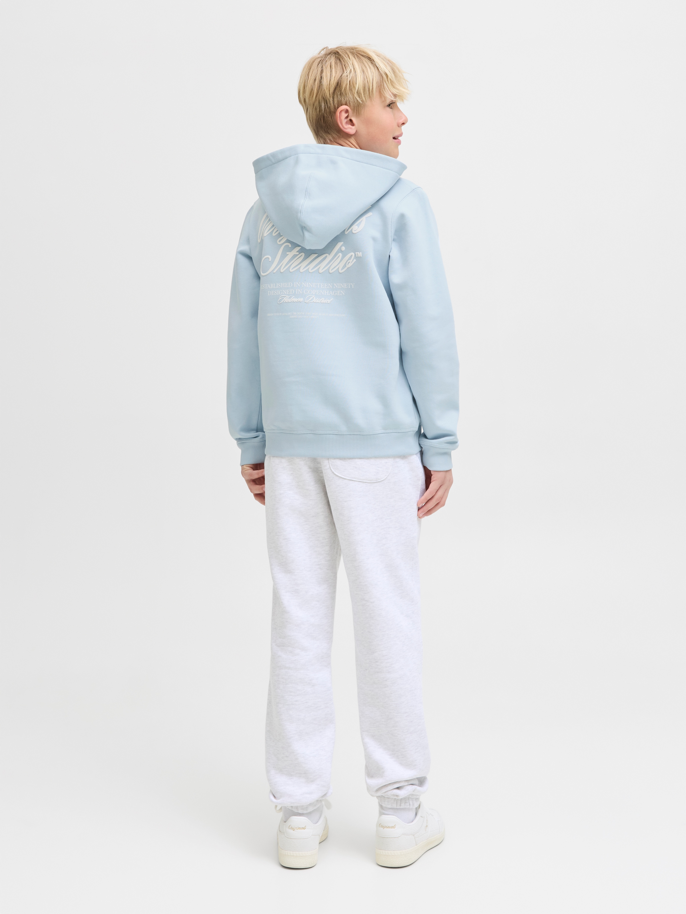 Jack & Jones Junior Kapuzensweatshirt »JORNORREBRO TYPO BACK SWEAT HOOD SN JNR«, Baumwollmischung, relaxed fit, Langarm
