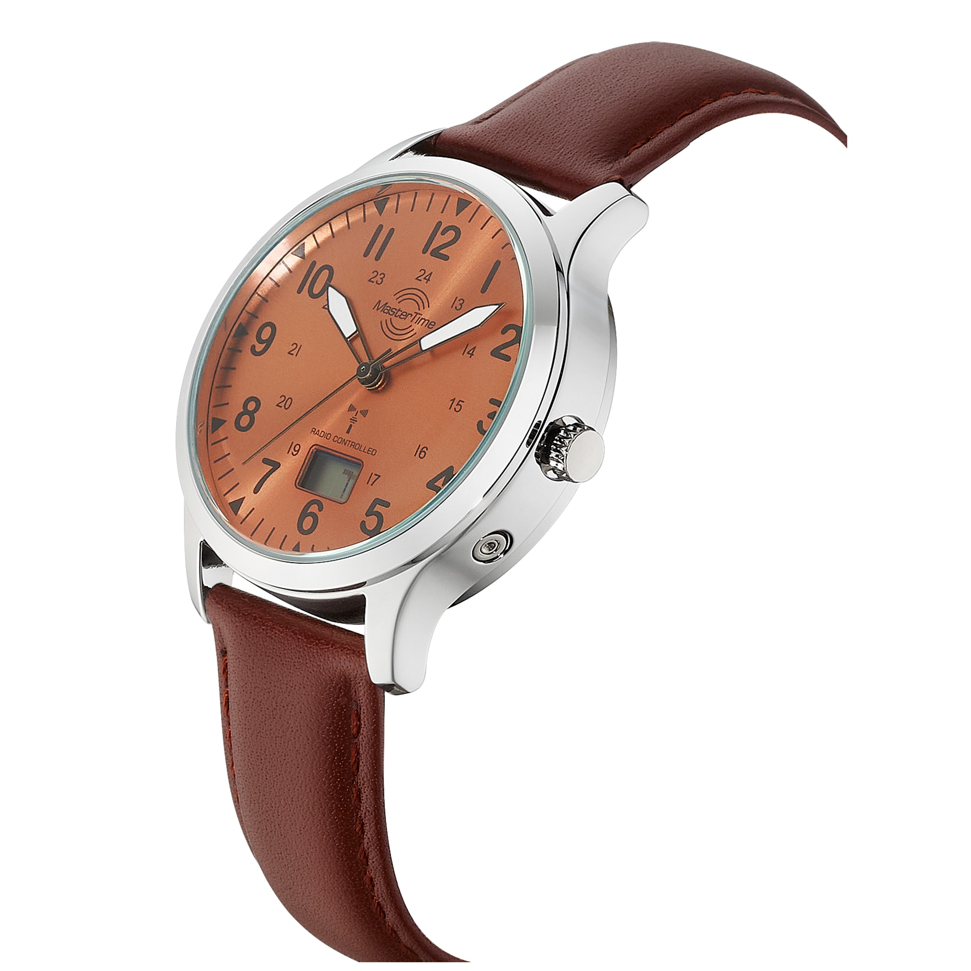 MASTER TIME Funkuhr »Aviation« Quarzuhr, Armbanduhr, Herrenuhr, Lederarmband, analog, digital
