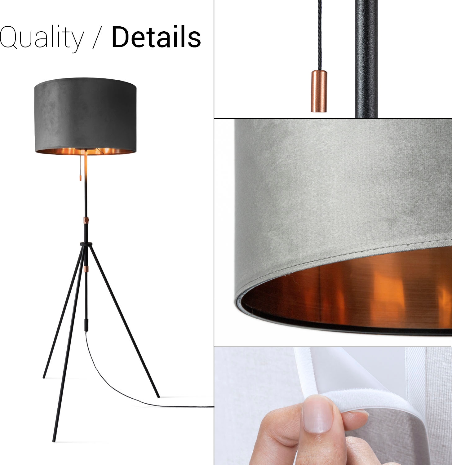 Paco Home Stehlampe »Naomi uni Color« E27 Wohnzimmer Höhenverstellbar 121,5 bis 176,5 cm Zugschalter Velour