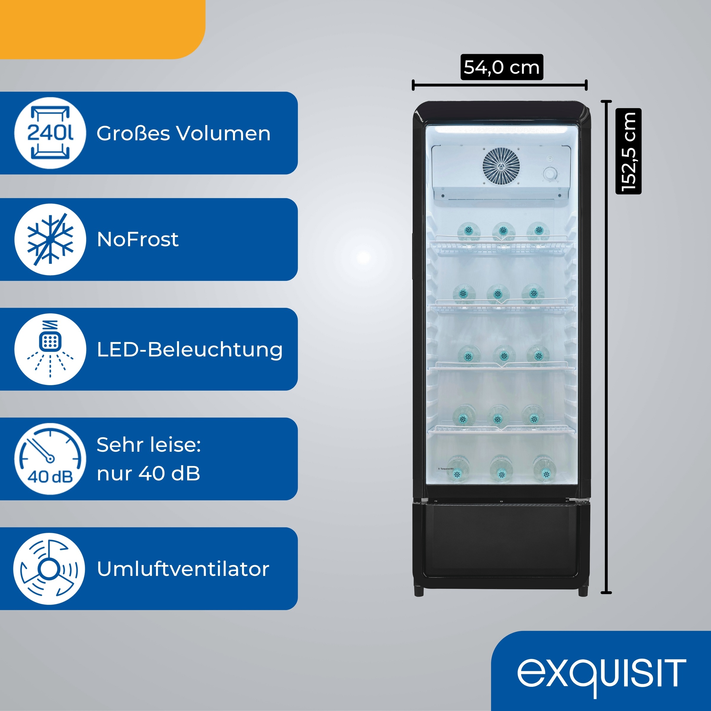 exquisit Getränkekühlschrank GKS220-GT-431D schwarz »GKS220-GT-431D schwarz« 152,5 cm hoch 54 cm breit