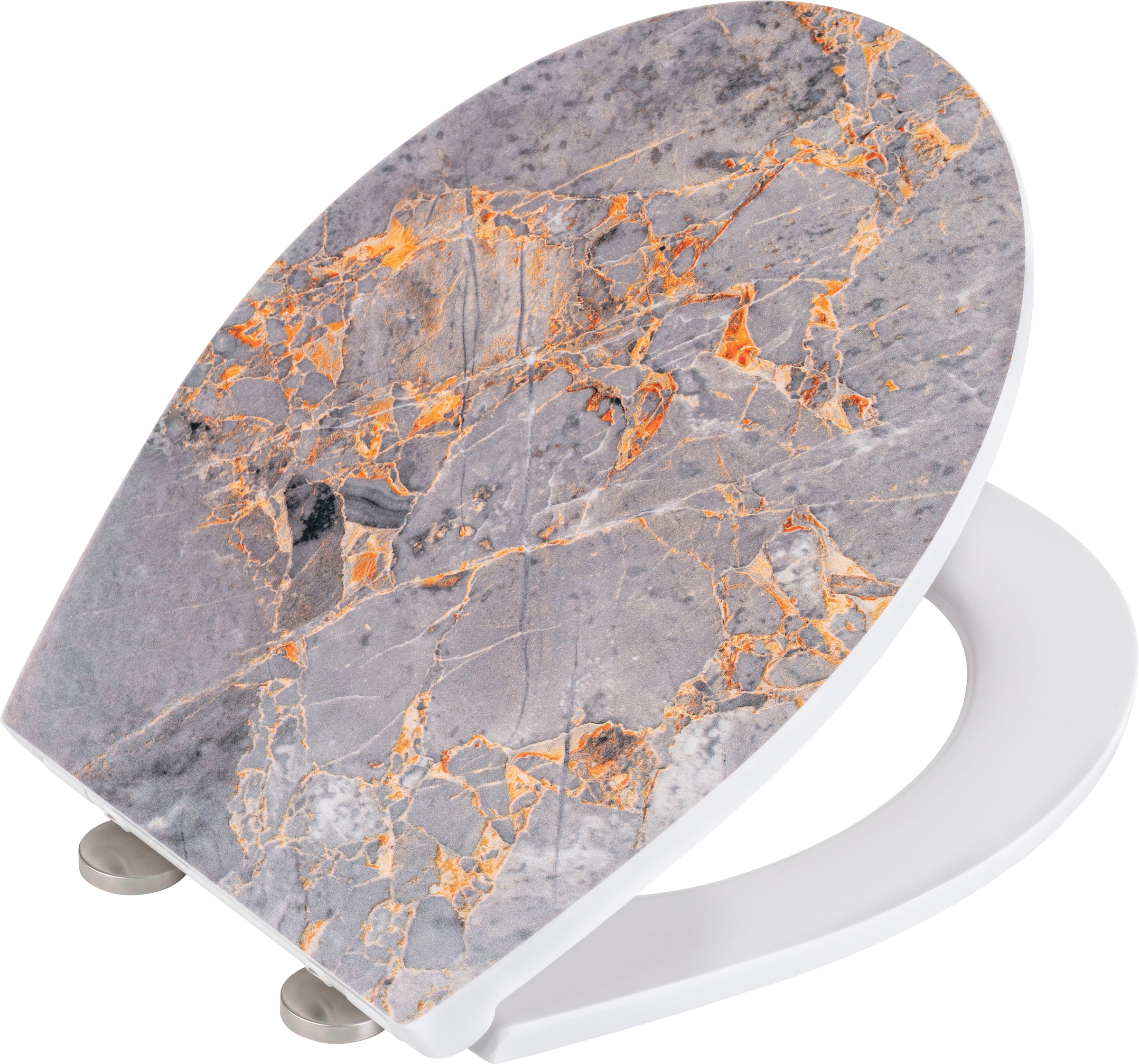WENKO WC-Sitz »Grey Marble« mit Relief, aus antibakteriellem Duroplast