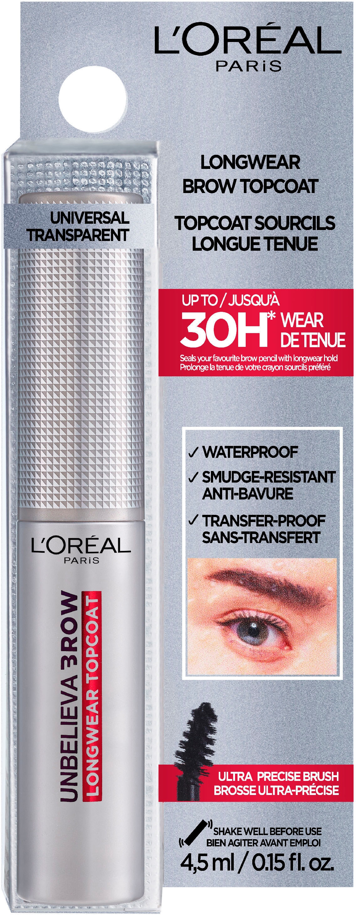 L'ORÉAL PARIS Augenbrauen-Kosmetika »Unbelieva’Brow Longwear Topcoat«, mit präziser Mascara-Bürste, langanhaltend, Augen-Make-Up