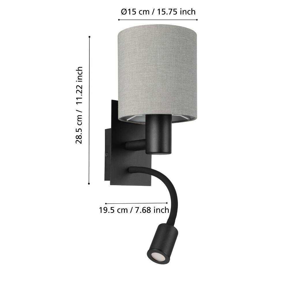 EGLO Wandleuchte »PASTERI«, 2 flammig, Leuchtmittel E27-LED-Board | ohne Leuchtmittel-LED fest integriert, Wandlampe, Spot, Metall und Textil, E27