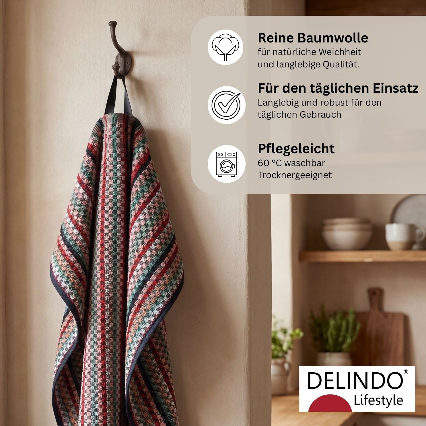Delindo Lifestyle Handtuch »Frottier Grubentuch, 50x90 cm« Multicolor kariert aus Baumwolle