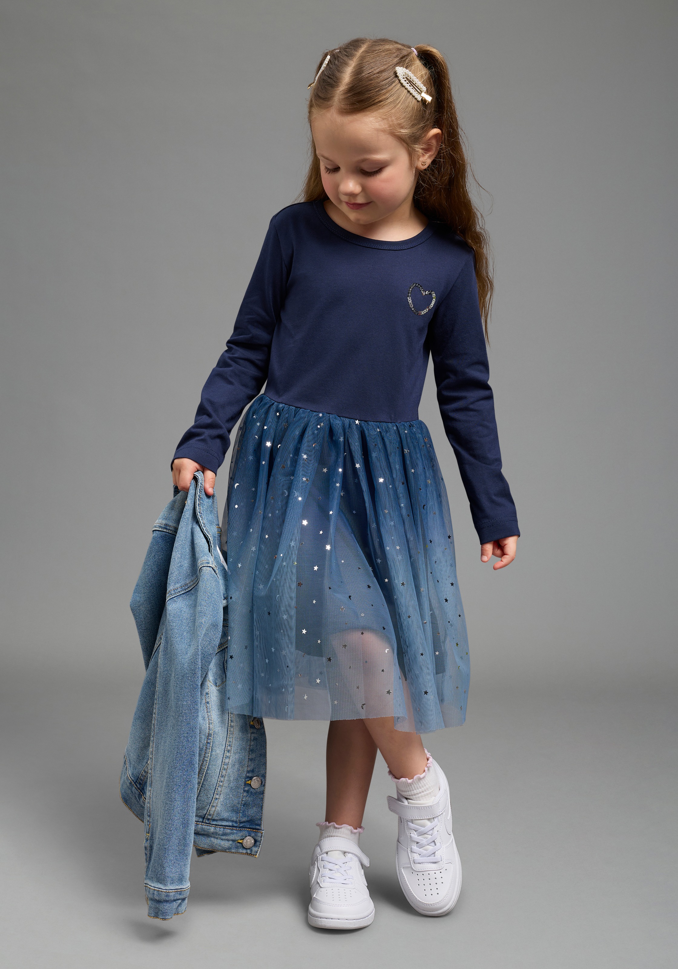 KIDSWORLD Jerseykleid »Festliches Tüll-Kleid mit Farbverlauf für kleine Mädchen« Tüllkleid für besondere Anlässe, modischer Farbverlauf und Glitzer
